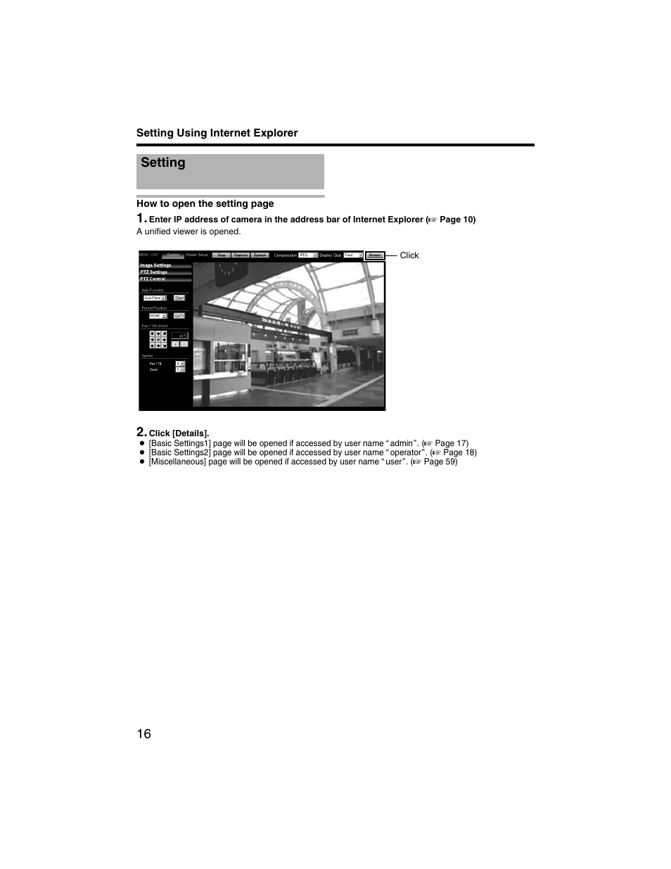 Setting using internet explorer, Setting | JVC VN-V225U series User Manual | Page 16 / 85