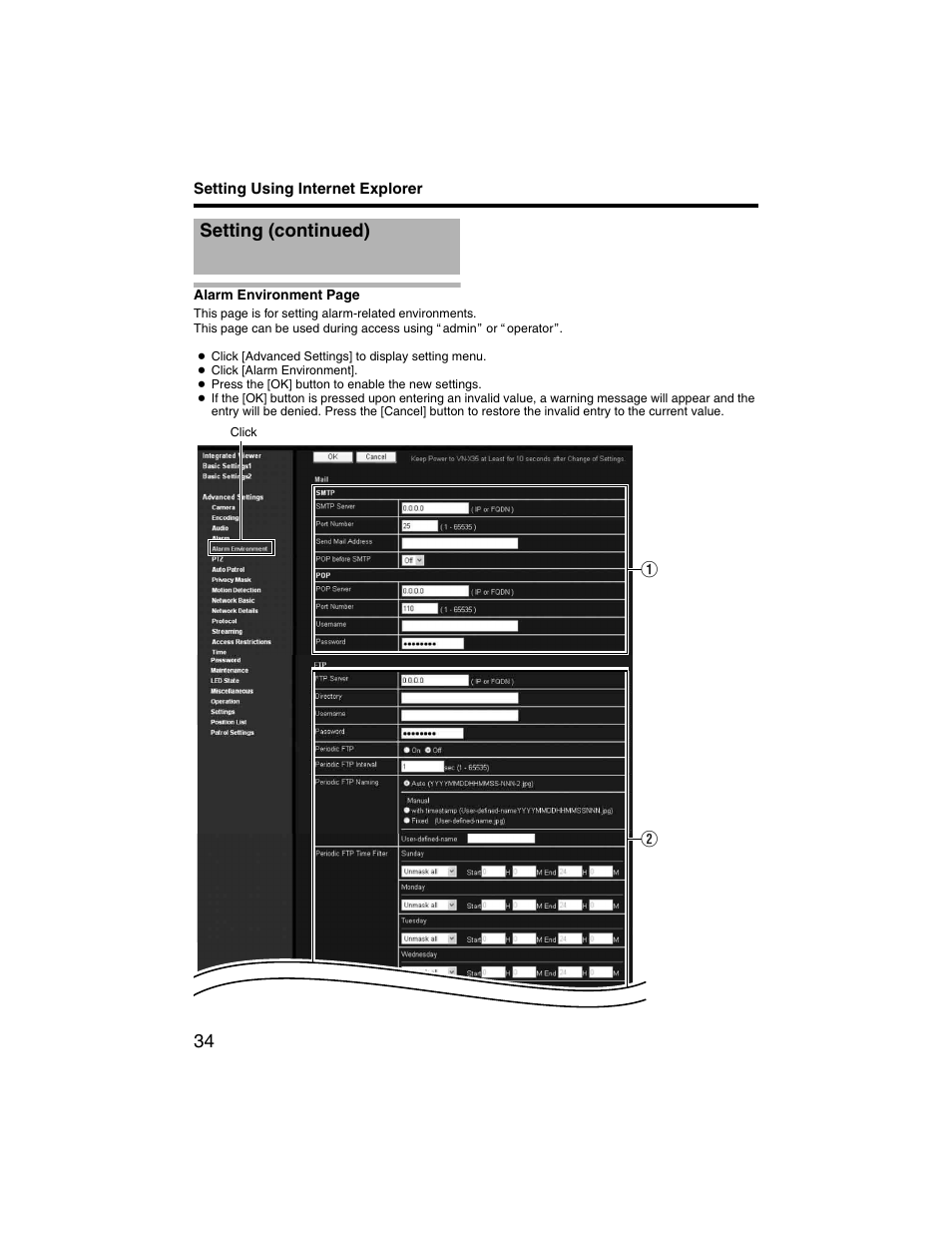 P server settings, Setting (continued) | JVC VN-V225U series User Manual | Page 34 / 85