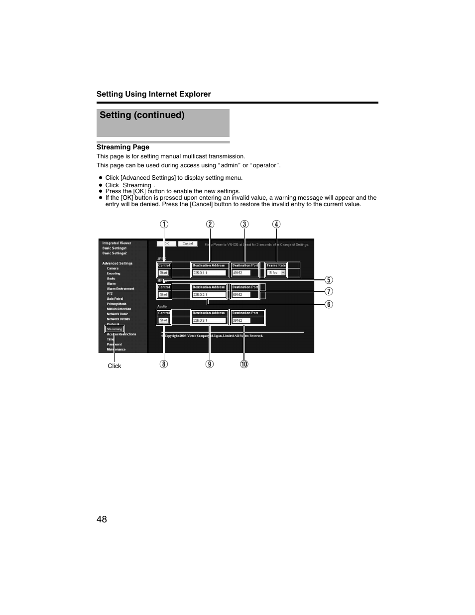 Setting (continued) | JVC VN-V225U series User Manual | Page 48 / 85