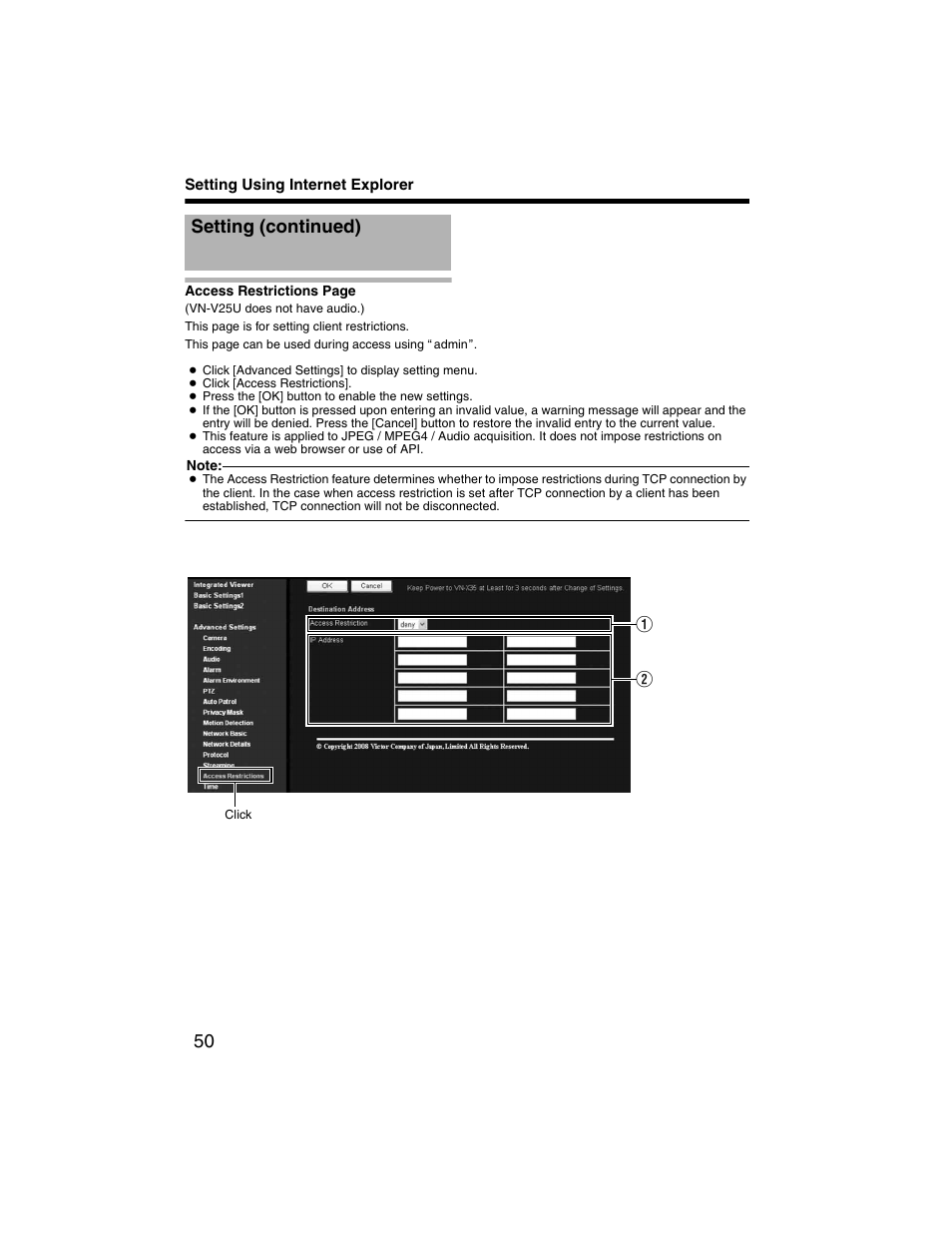 Setting (continued) | JVC VN-V225U series User Manual | Page 50 / 85