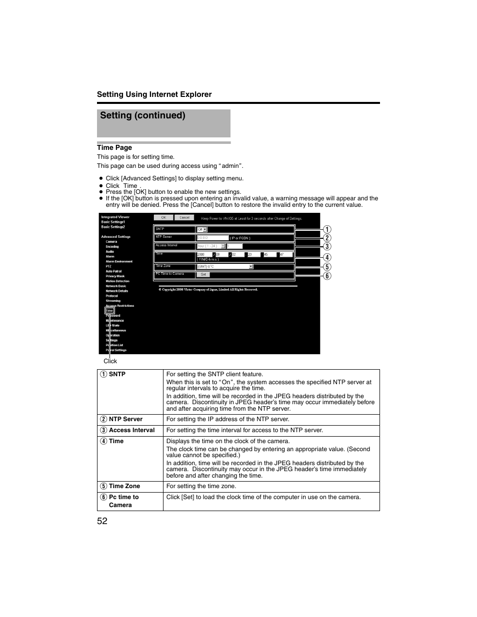 Setting (continued) | JVC VN-V225U series User Manual | Page 52 / 85