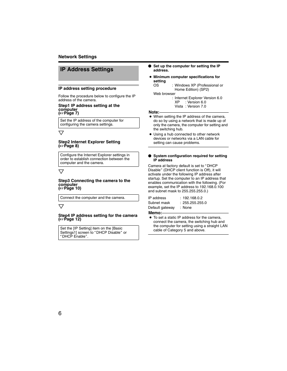 Ip address settings, Ip address setting procedure | JVC VN-V225U series User Manual | Page 6 / 85