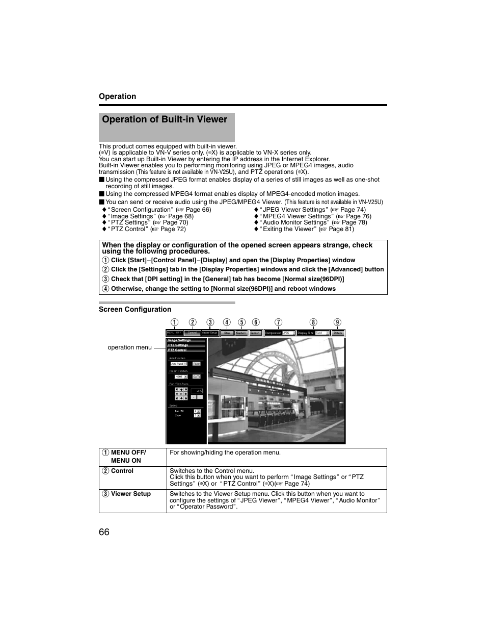 Operation, Operation of built-in viewer, Screen configuration | JVC VN-V225U series User Manual | Page 66 / 85