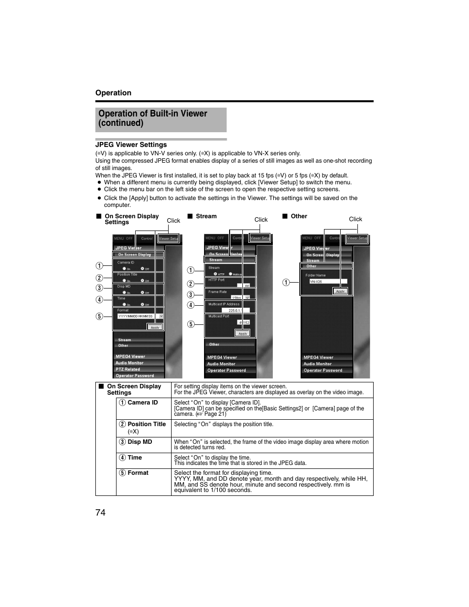 Jpeg viewer settings, Operation of built-in viewer (continued) | JVC VN-V225U series User Manual | Page 74 / 85