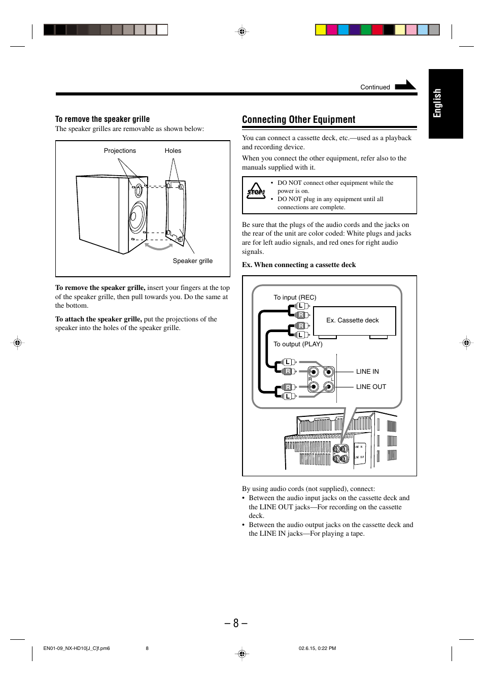 English connecting other equipment | JVC NX-HD10 User Manual | Page 11 / 84