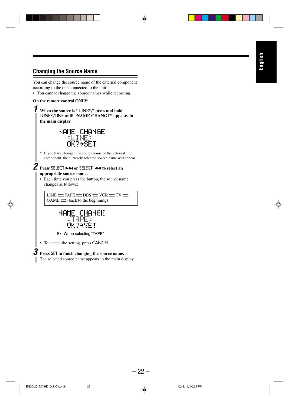 English changing the source name | JVC NX-HD10 User Manual | Page 25 / 84
