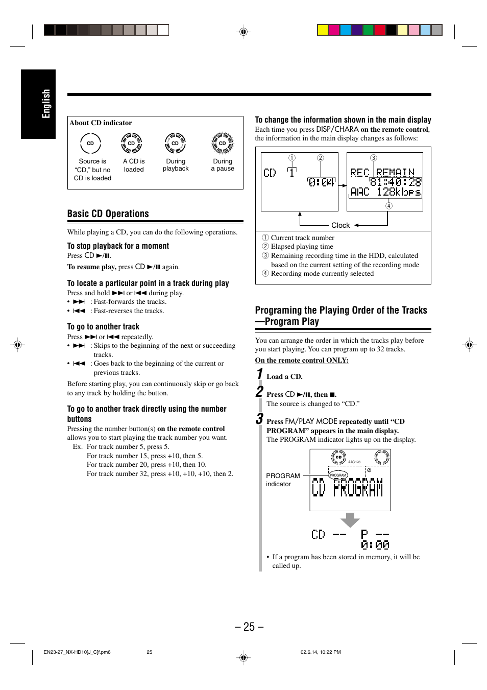 English, Basic cd operations | JVC NX-HD10 User Manual | Page 28 / 84