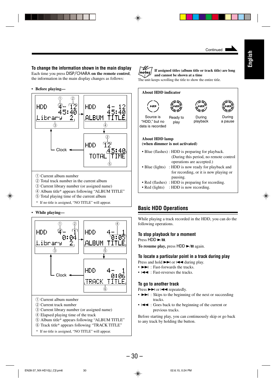 English, Basic hdd operations | JVC NX-HD10 User Manual | Page 33 / 84