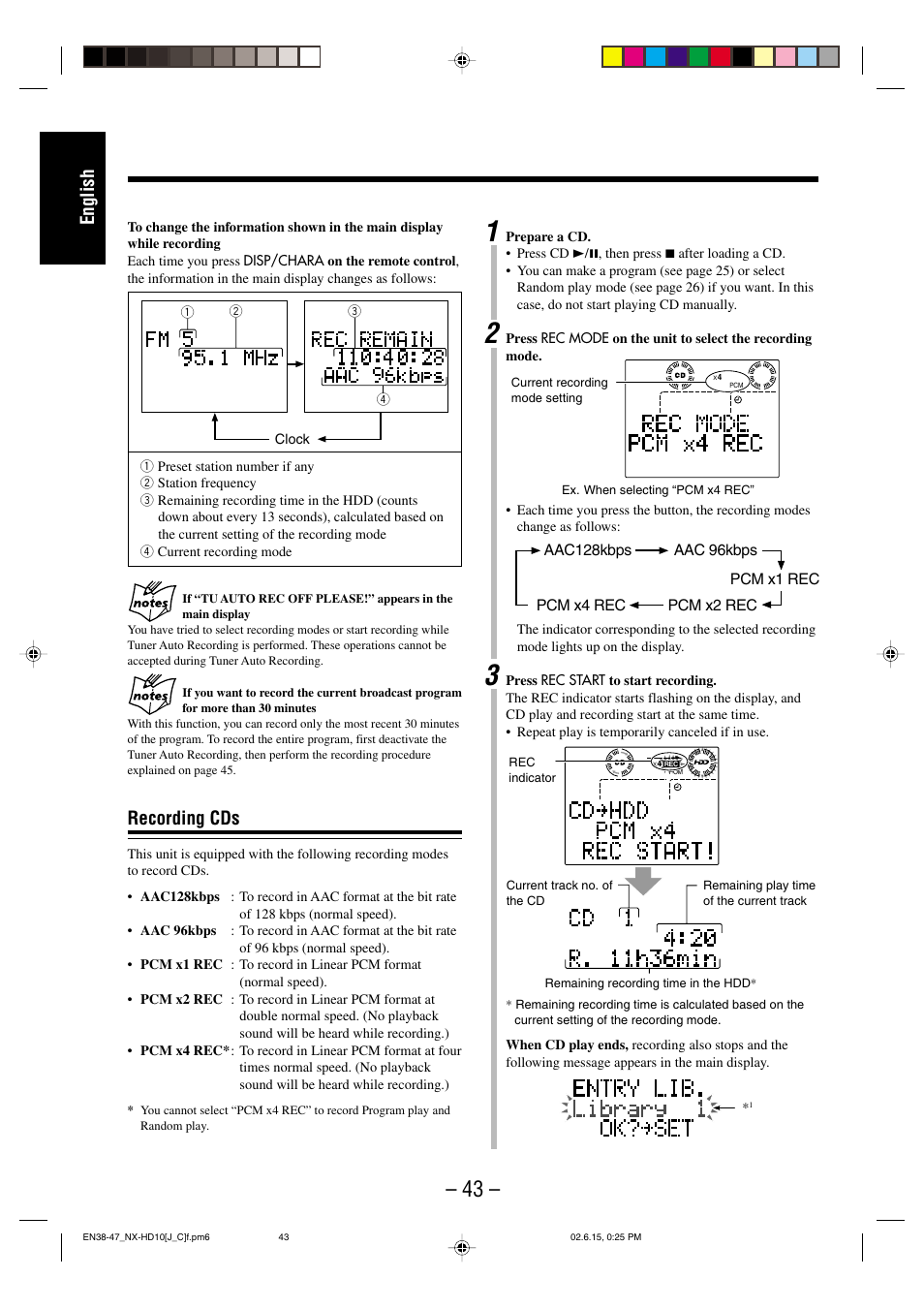 English, Recording cds | JVC NX-HD10 User Manual | Page 46 / 84