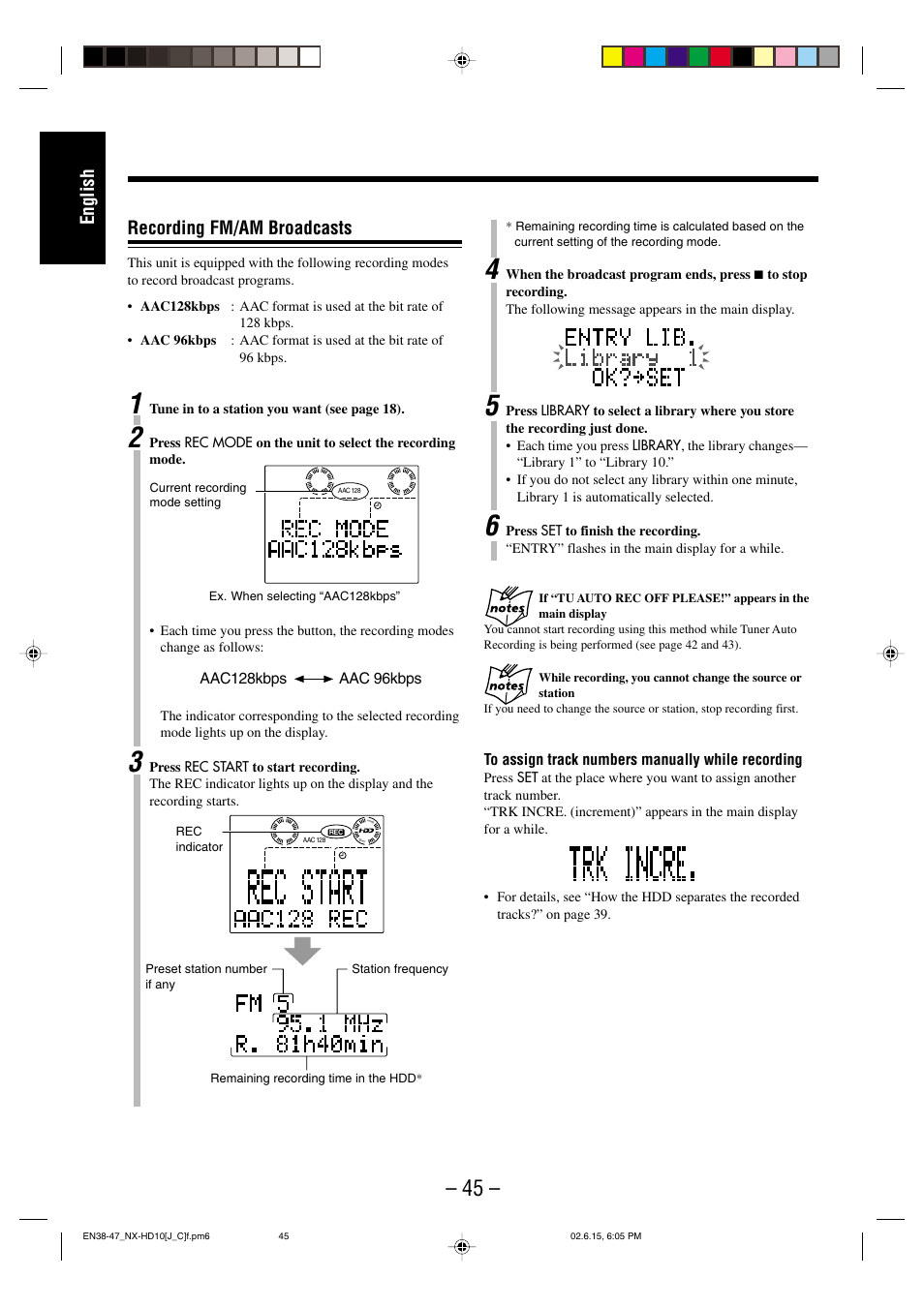 English recording fm/am broadcasts | JVC NX-HD10 User Manual | Page 48 / 84