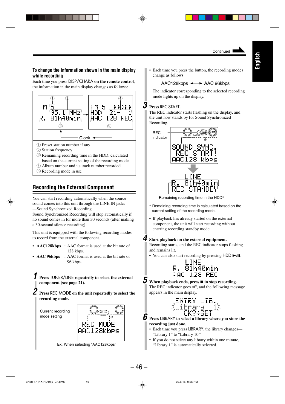 English, Recording the external component | JVC NX-HD10 User Manual | Page 49 / 84