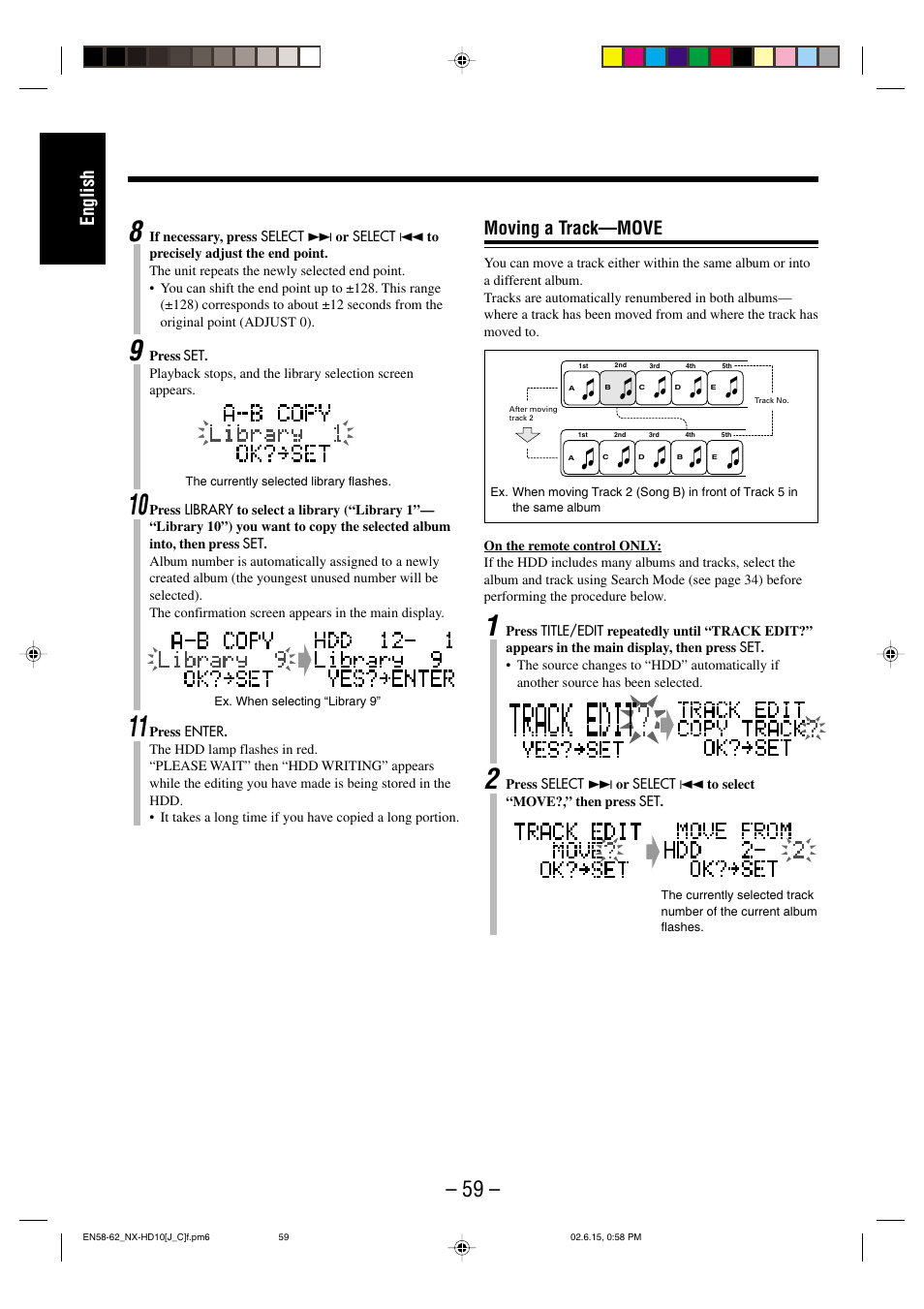 English, Moving a track—move | JVC NX-HD10 User Manual | Page 62 / 84