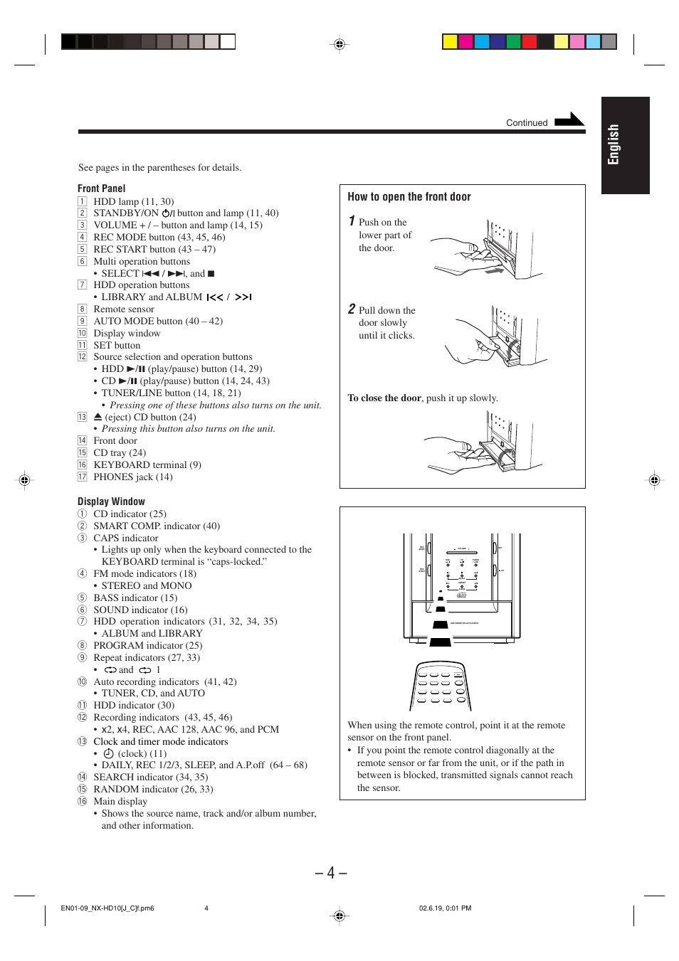 English, How to open the front door | JVC NX-HD10 User Manual | Page 7 / 84