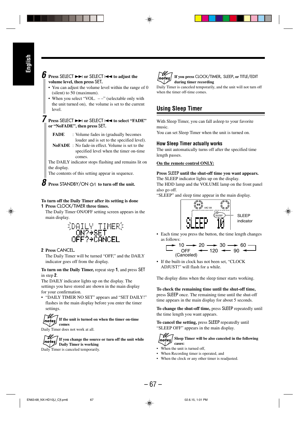 English, Using sleep timer | JVC NX-HD10 User Manual | Page 70 / 84