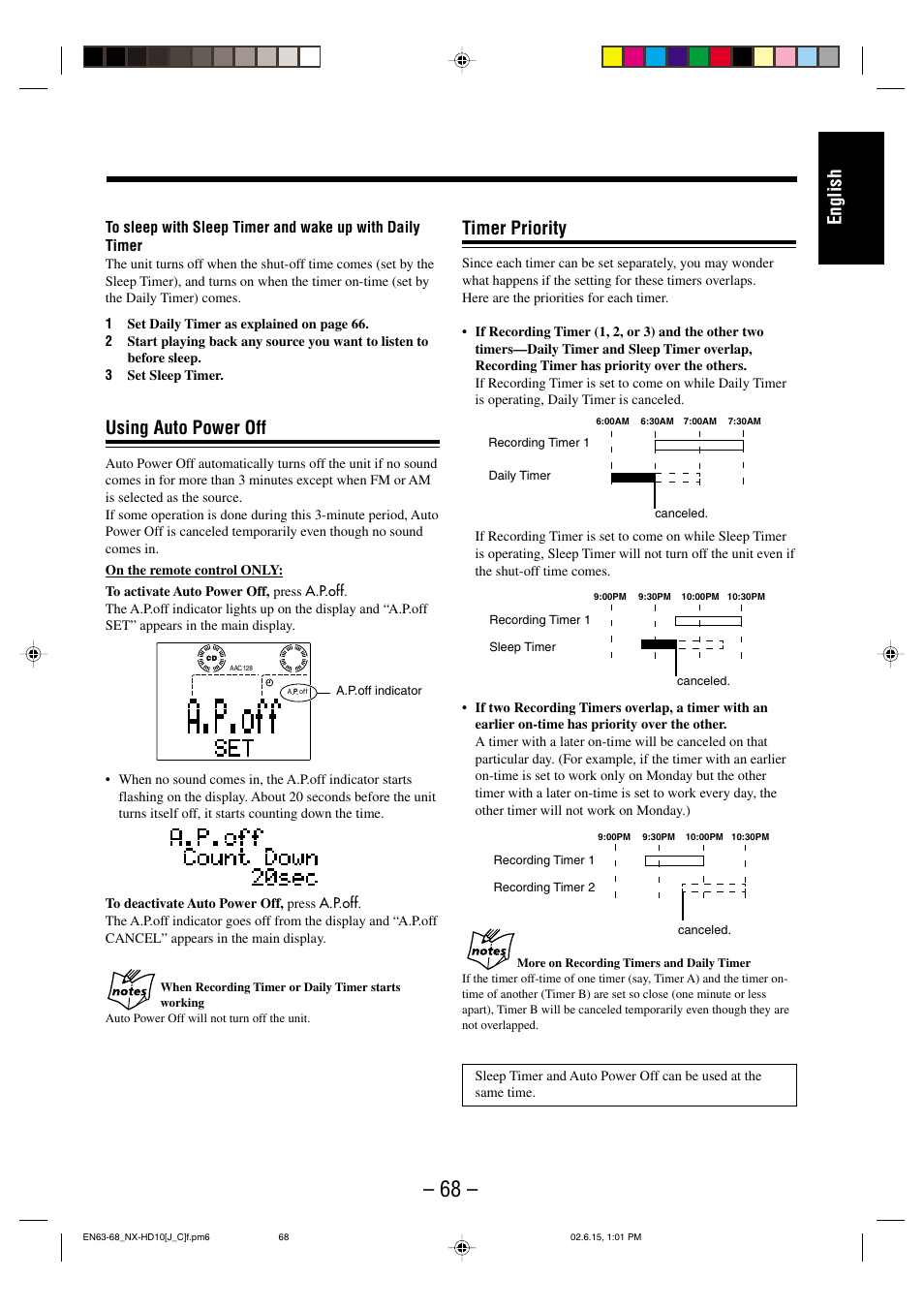 English, Using auto power off, Timer priority | JVC NX-HD10 User Manual | Page 71 / 84