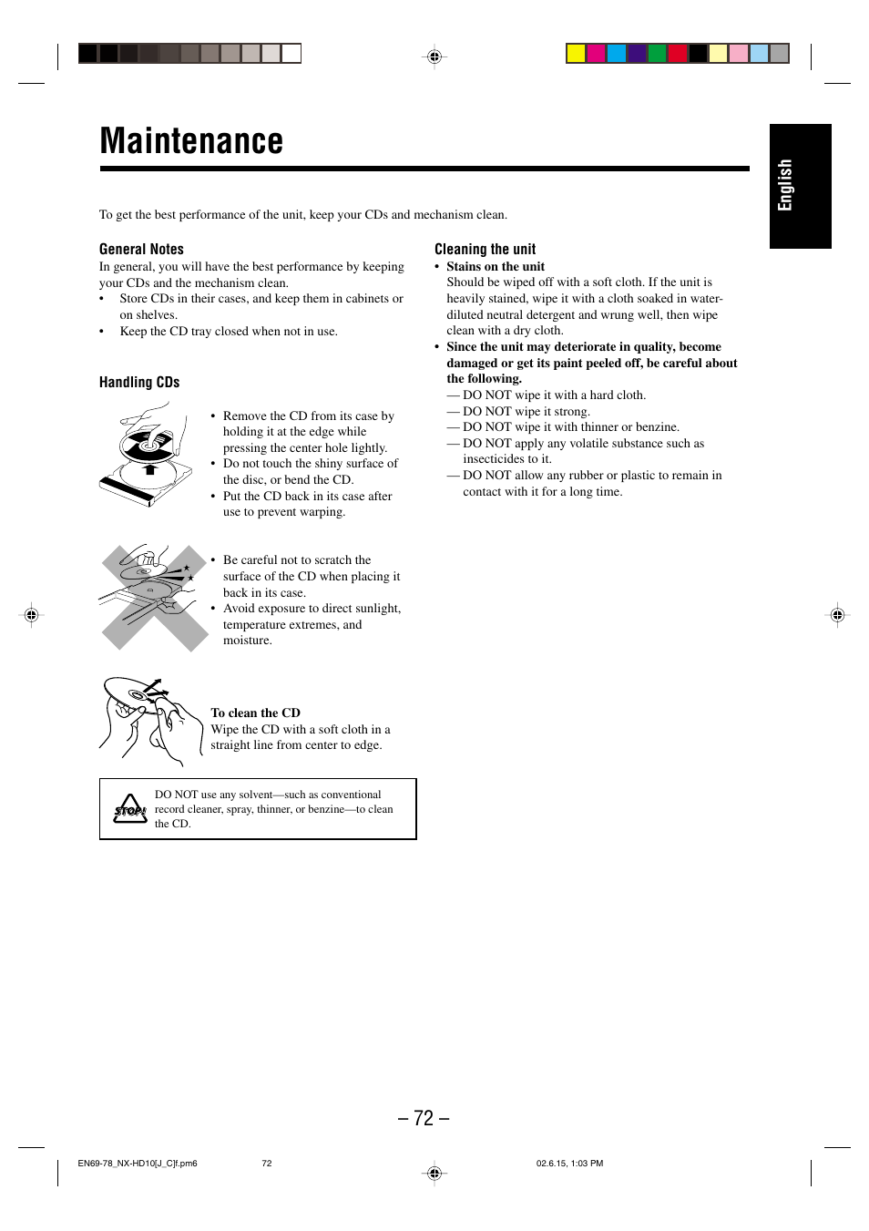 Maintenance, English | JVC NX-HD10 User Manual | Page 75 / 84