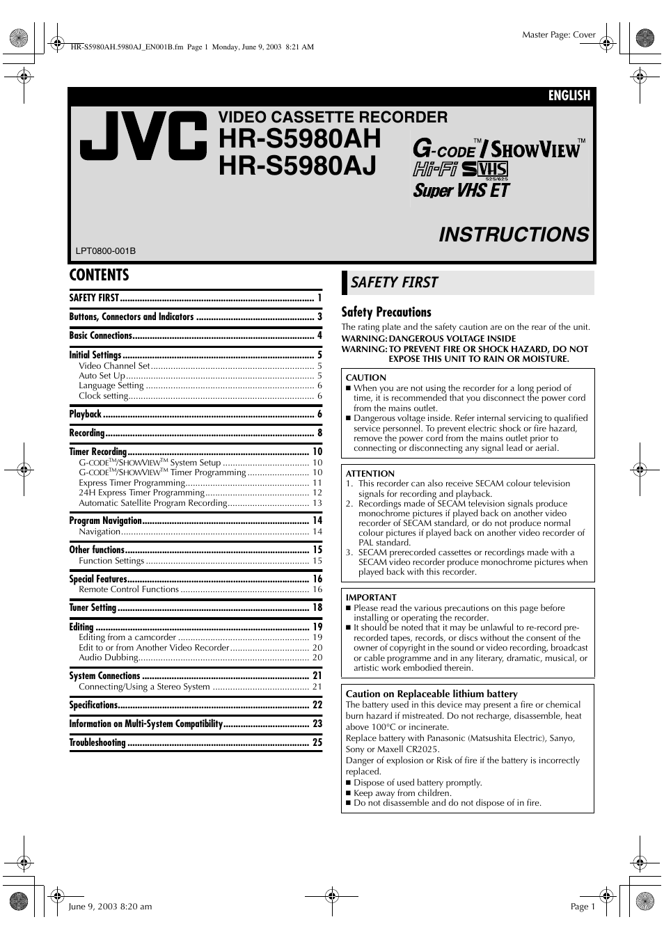 JVC G-CODE HR-S5980AJ User Manual | 28 pages