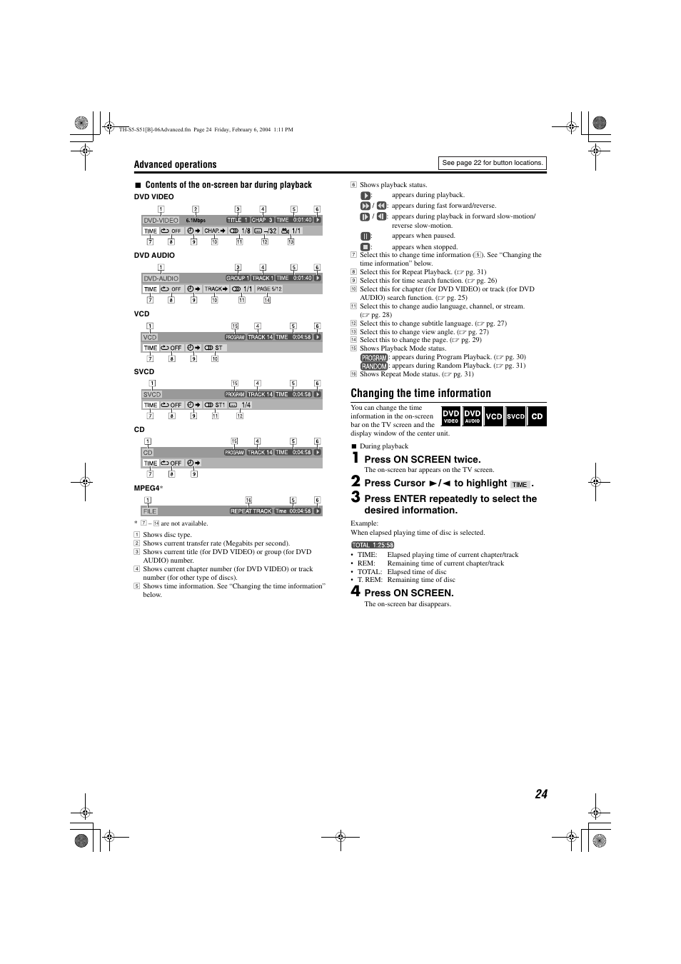 Changing the time information | JVC SP-THS5C User Manual | Page 27 / 48