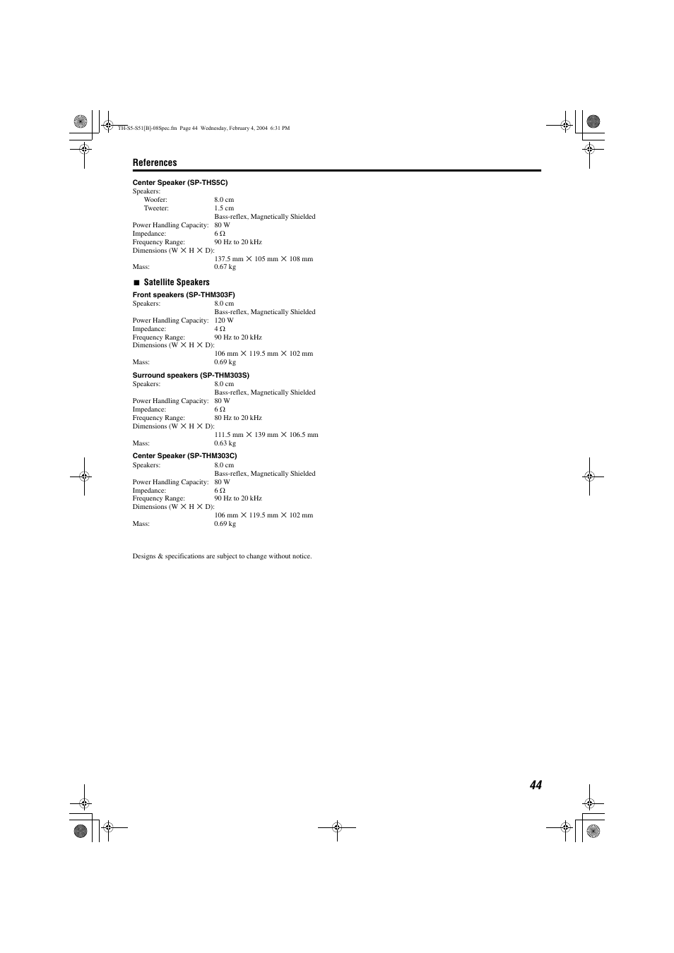 JVC SP-THS5C User Manual | Page 47 / 48