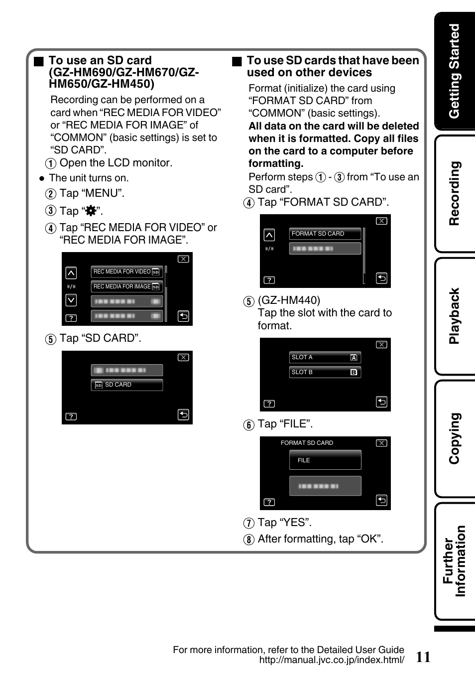 JVC EVERIO GZ-HM650U/GZ-HM450U User Manual | Page 11 / 64