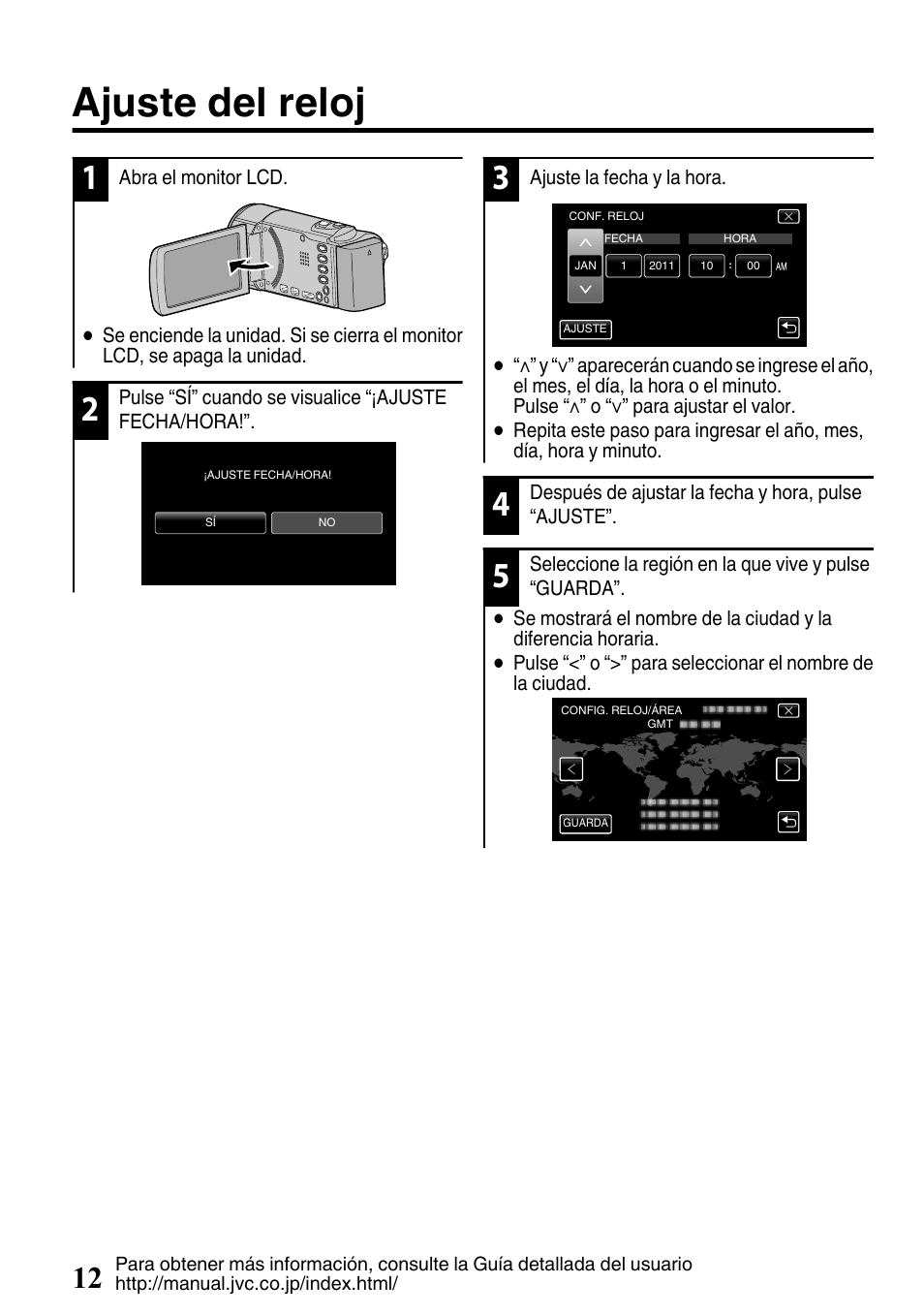 Ajuste del reloj | JVC EVERIO GZ-HM650U/GZ-HM450U User Manual | Page 44 / 64