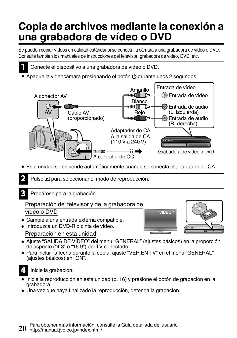 Copia de archivos mediante la conexión a, Una grabadora de vídeo o dvd | JVC EVERIO GZ-HM650U/GZ-HM450U User Manual | Page 52 / 64