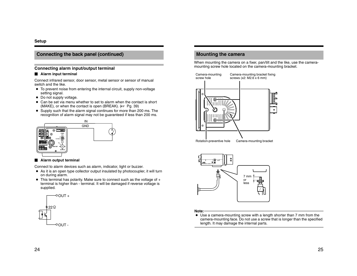 Class 2 only(u type) isolated power only(e type), Iris video dc level, Connecting the back panel (continued) | Mounting the camera | JVC TK-C1530U User Manual | Page 13 / 35