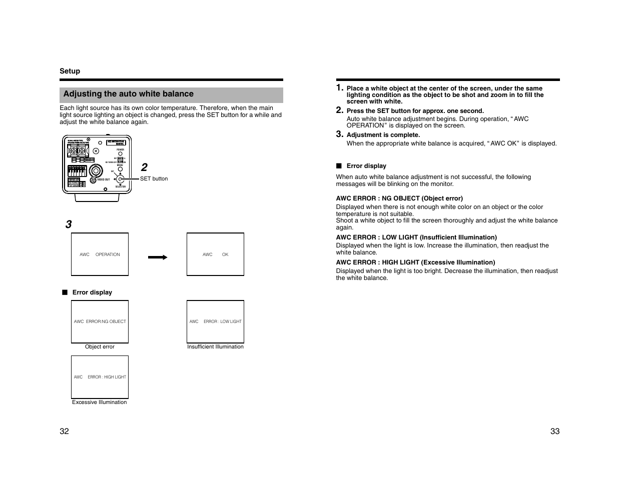 Adjusting the auto white balance, Setup | JVC TK-C1530U User Manual | Page 17 / 35