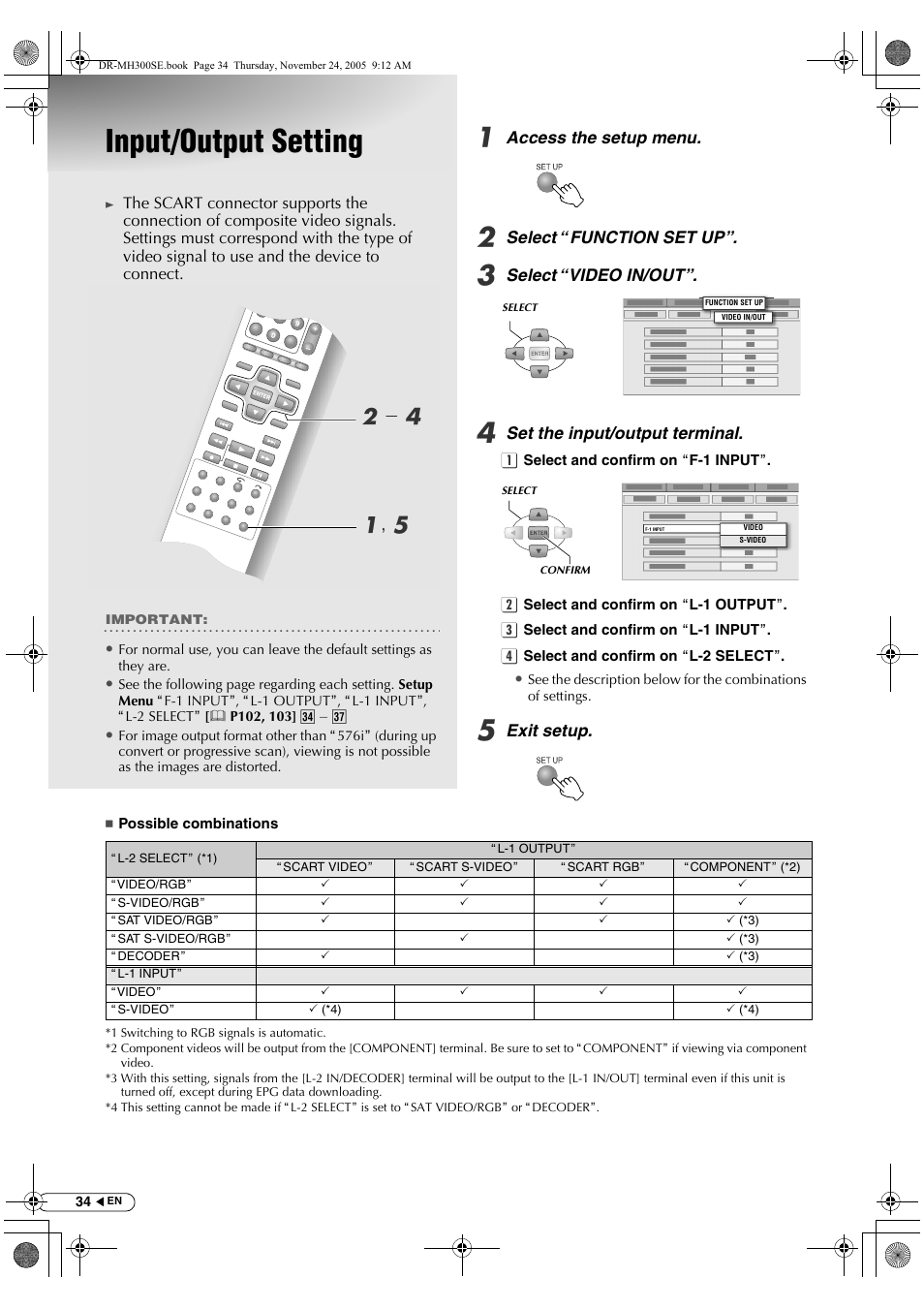 Input/output setting, A, e b - d | JVC DR-MH300BEK User Manual | Page 34 / 116