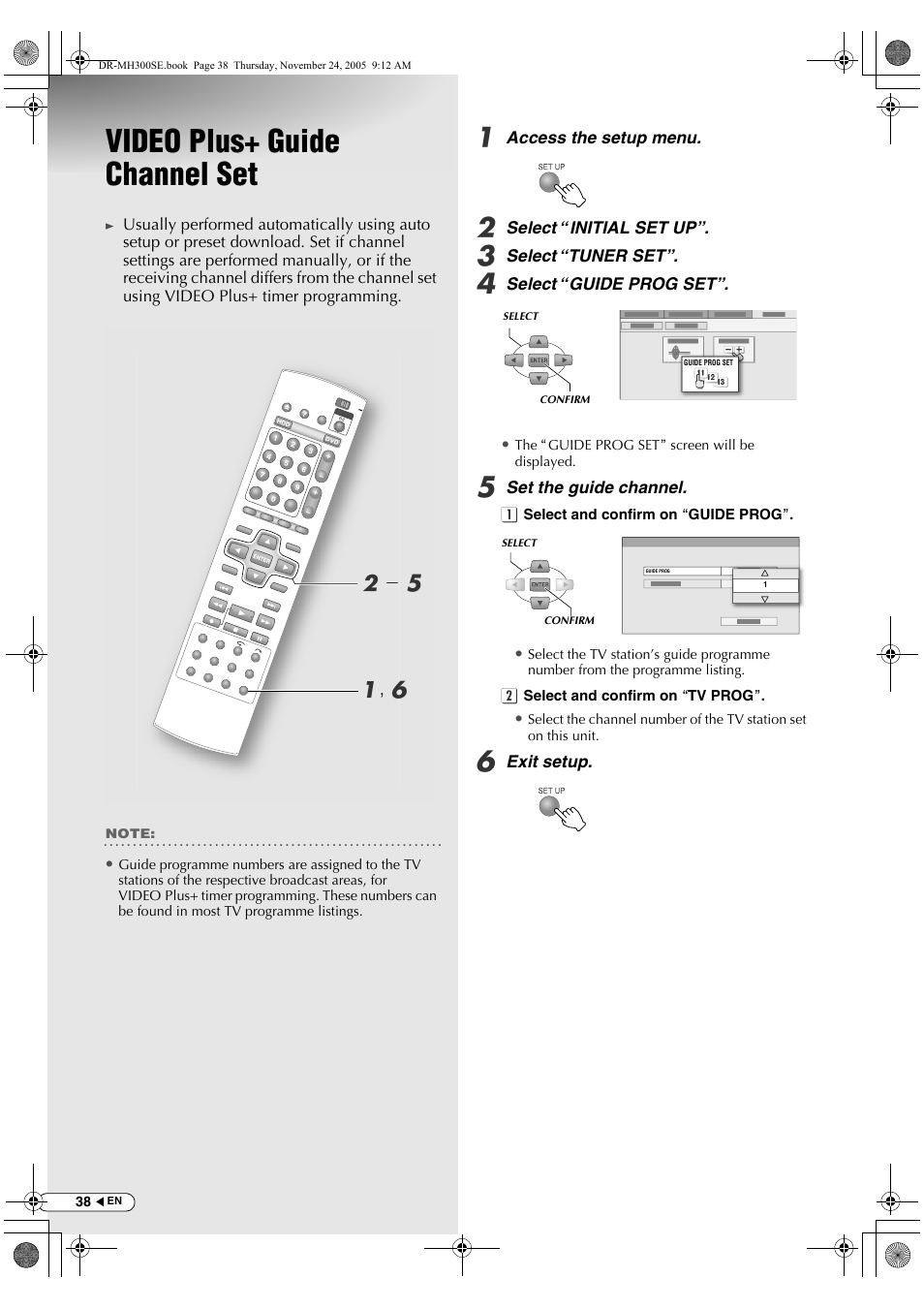 Video plus+ guide channel set, A, f b - e | JVC DR-MH300BEK User Manual | Page 38 / 116