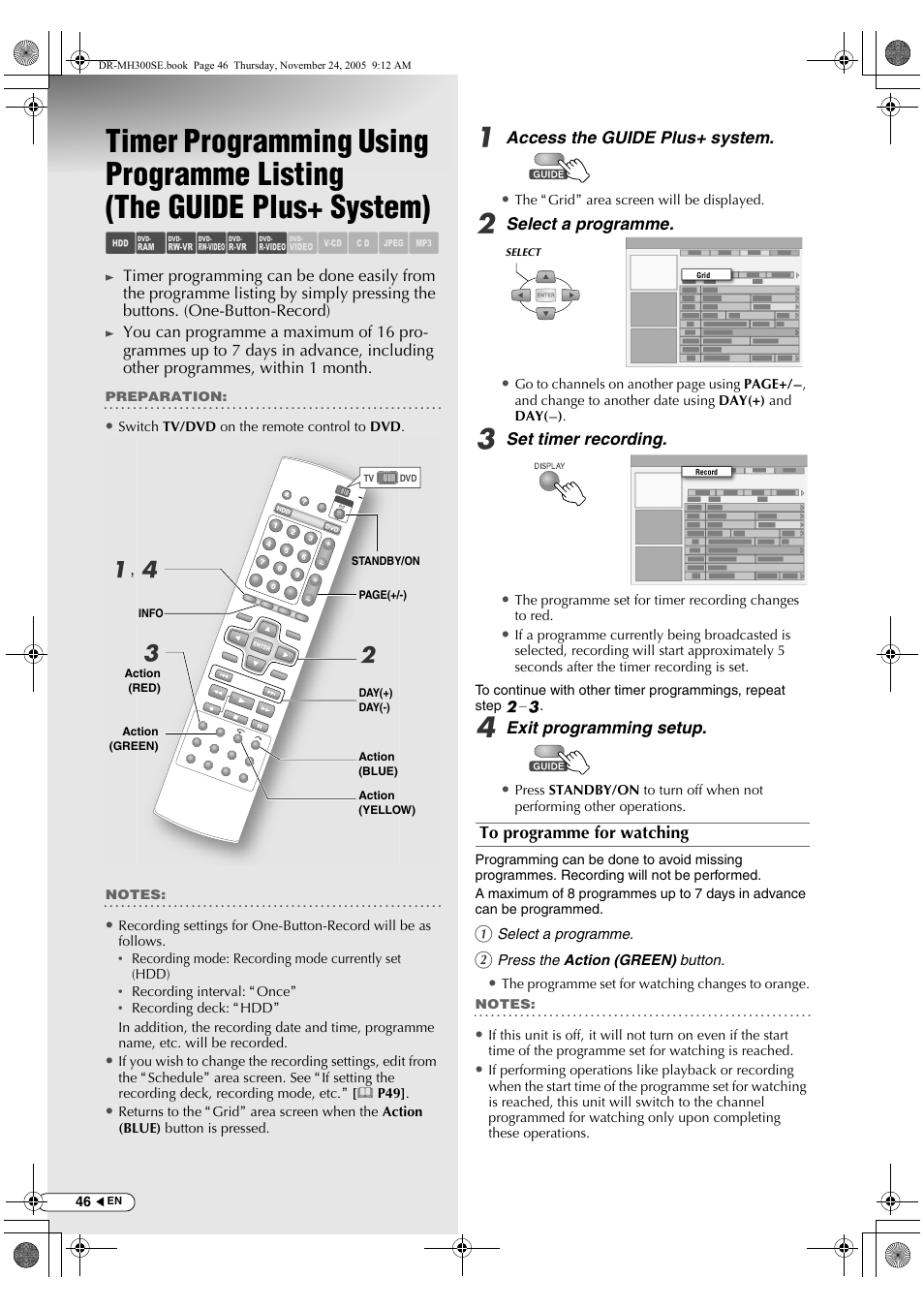 Timer programming using programme listing, The guide plus+ system), Abcdef ghijk | A, d b | JVC DR-MH300BEK User Manual | Page 46 / 116