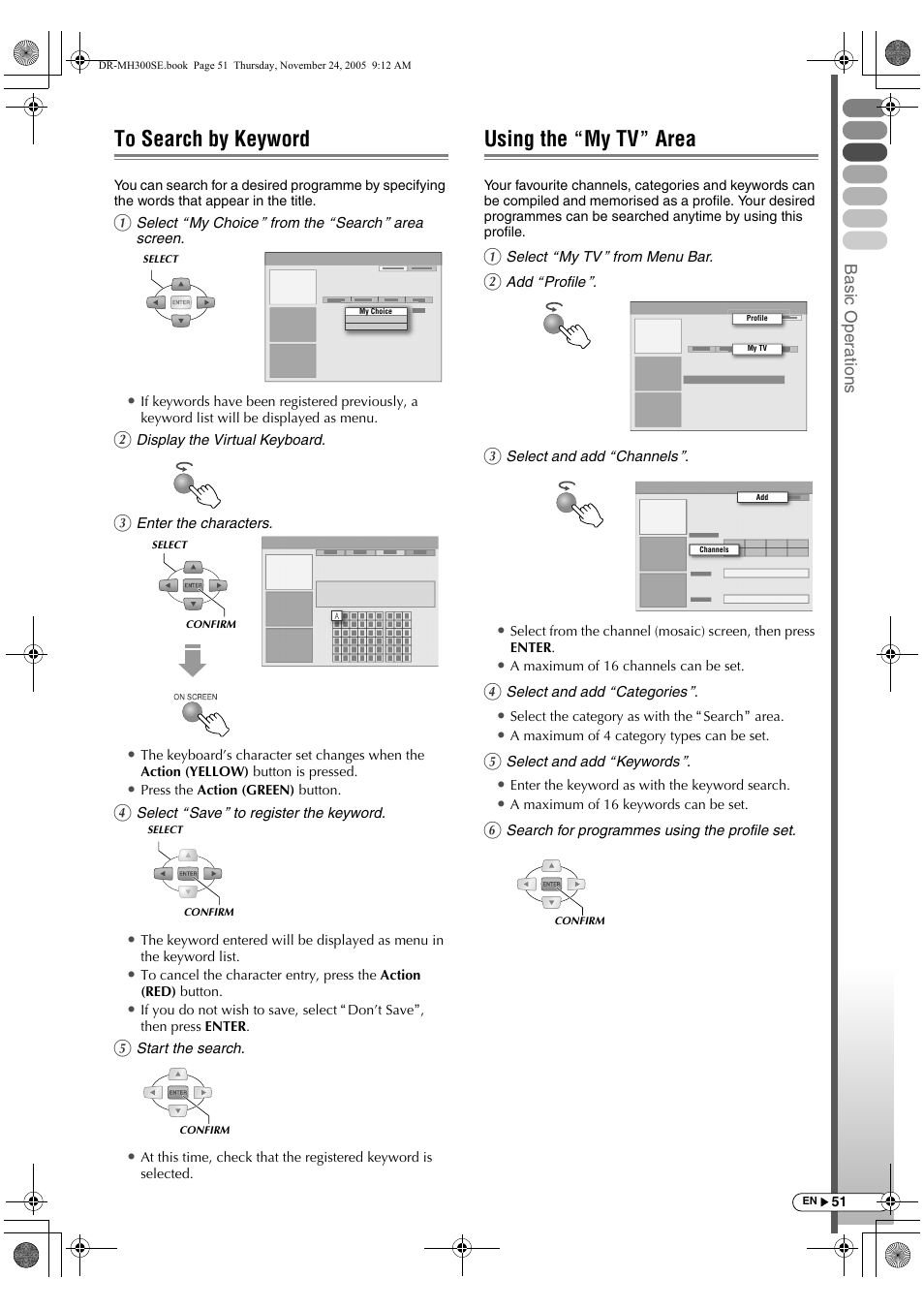 To search by keyword, Using the "my tv" area, To search by keyword using the amy tvb area | Using the amy tvb area | JVC DR-MH300BEK User Manual | Page 51 / 116