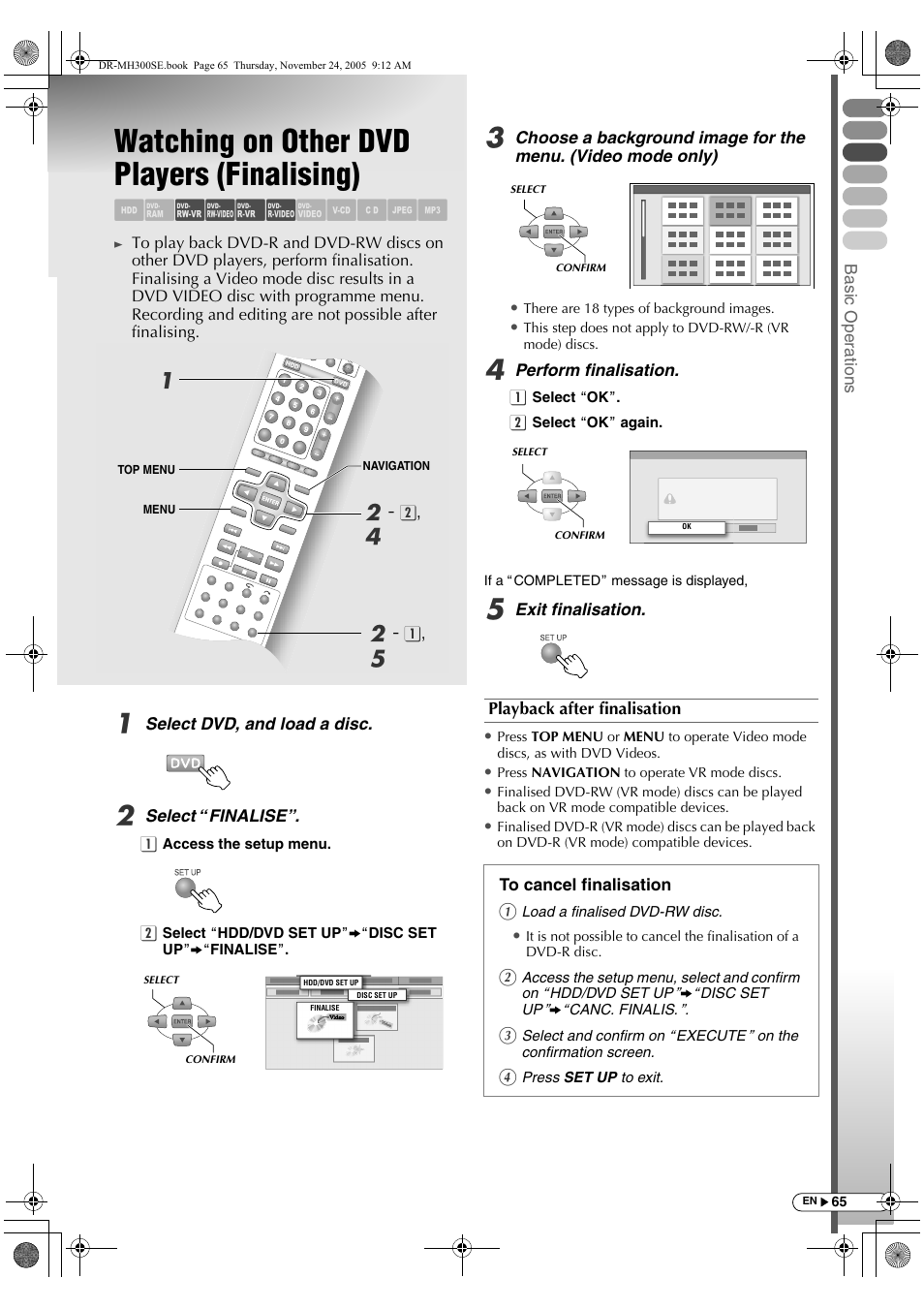 Watching on other dvd players (finalising), Ab cdef ghijk | JVC DR-MH300BEK User Manual | Page 65 / 116