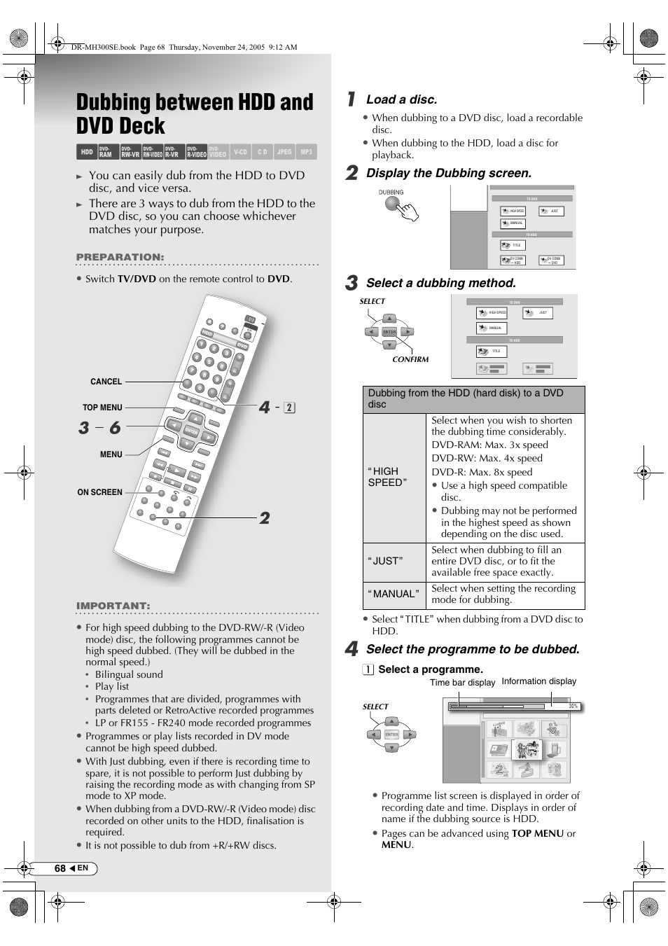 Dubbing between hdd and dvd deck, Abcdef ghijk, Bc - f d | JVC DR-MH300BEK User Manual | Page 68 / 116