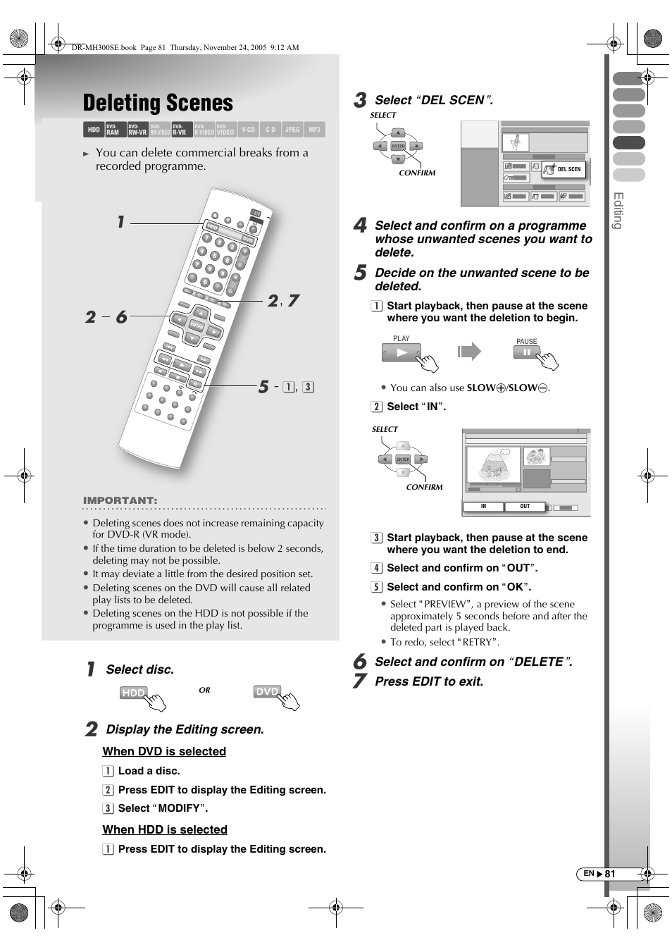 Deleting scenes, Abc d e fghijk | JVC DR-MH300BEK User Manual | Page 81 / 116