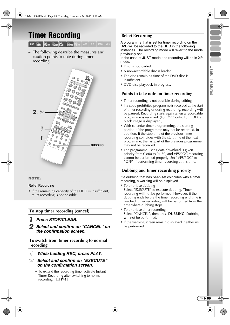 Timer recording, Abcdef ghijk | JVC DR-MH300BEK User Manual | Page 89 / 116