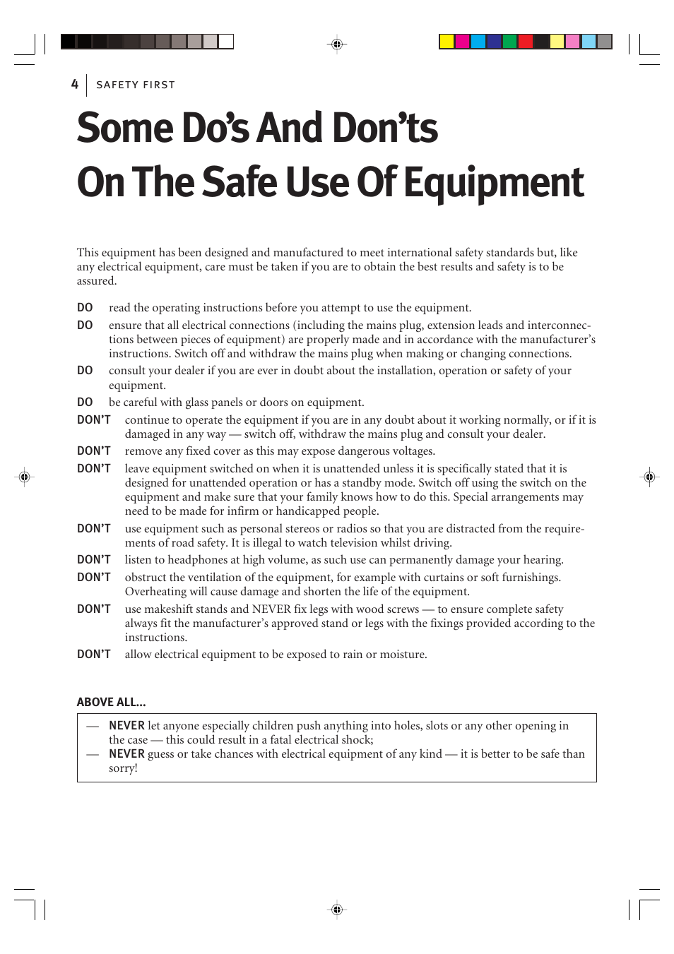 Some do’s and don’ts on the safe use of equipment | JVC VIDEO PLUS HR-S6965EK User Manual | Page 4 / 60