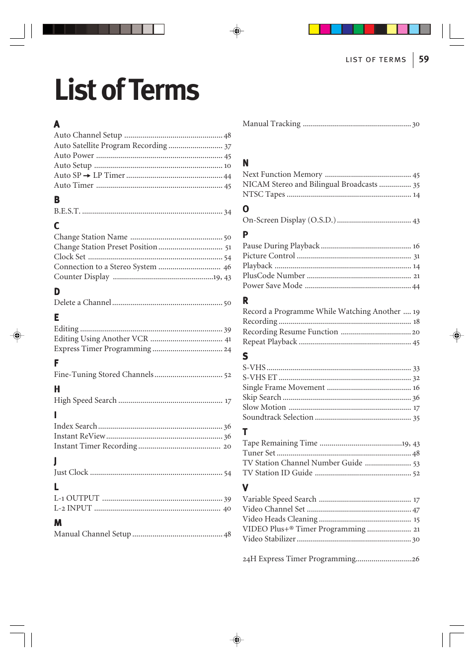 List of terms | JVC VIDEO PLUS HR-S6965EK User Manual | Page 59 / 60