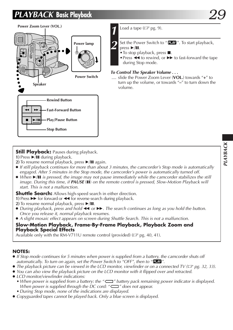 Playback, Basic playback | JVC GR-DVL25 User Manual | Page 29 / 64