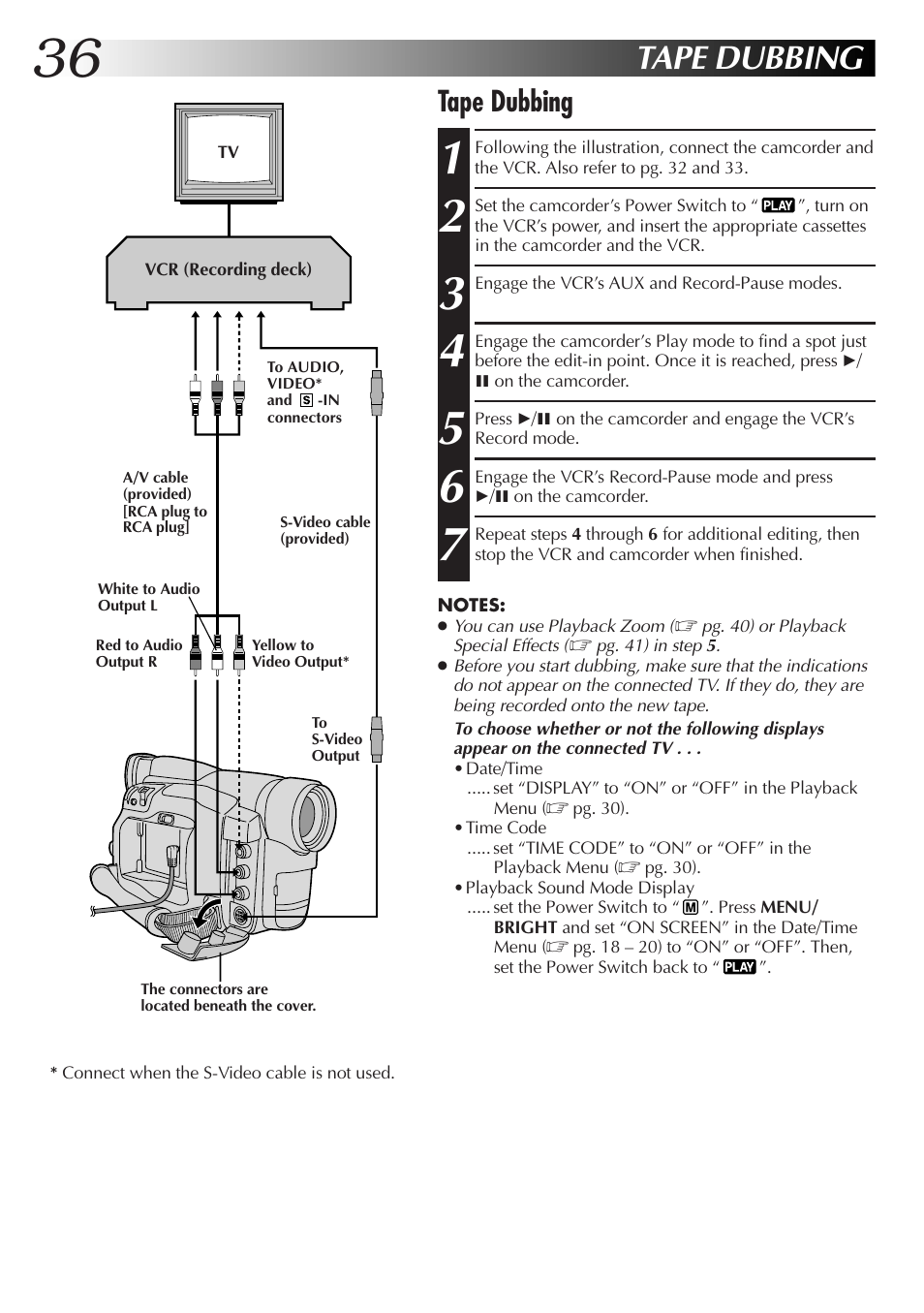 Tape dubbing | JVC GR-DVL25 User Manual | Page 36 / 64