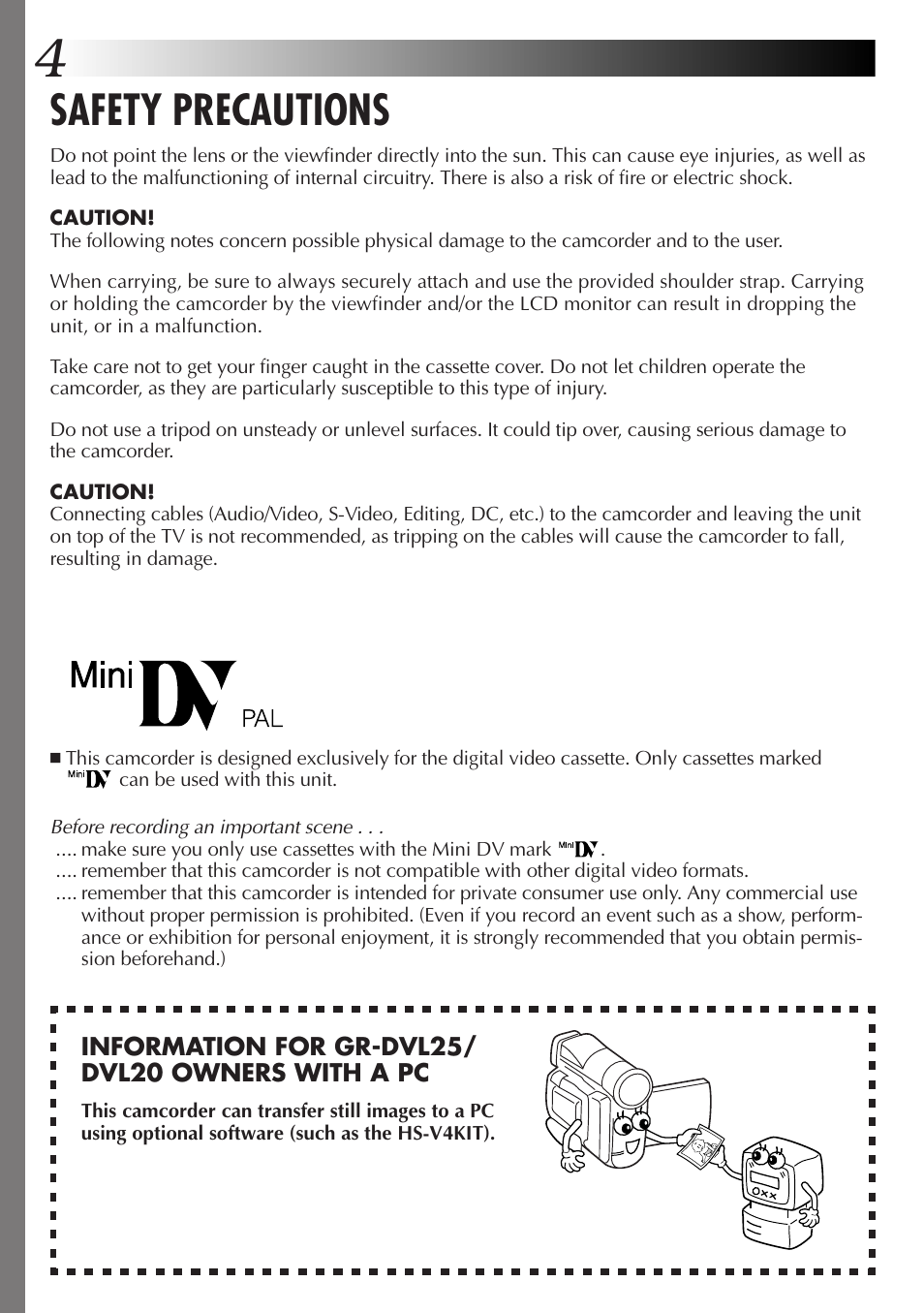 Safety precautions | JVC GR-DVL25 User Manual | Page 4 / 64