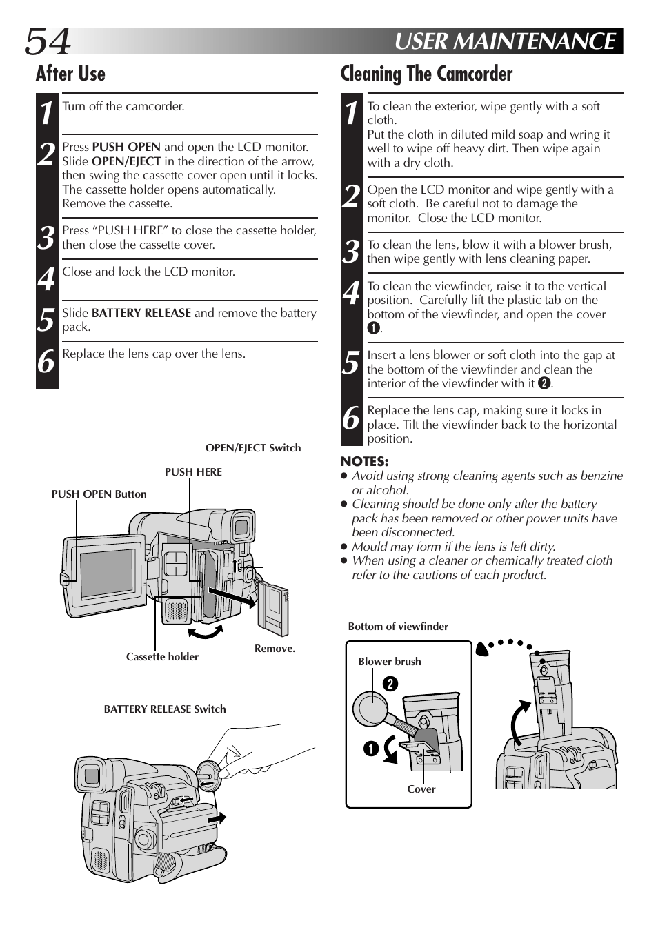 User maintenance | JVC GR-DVL25 User Manual | Page 54 / 64