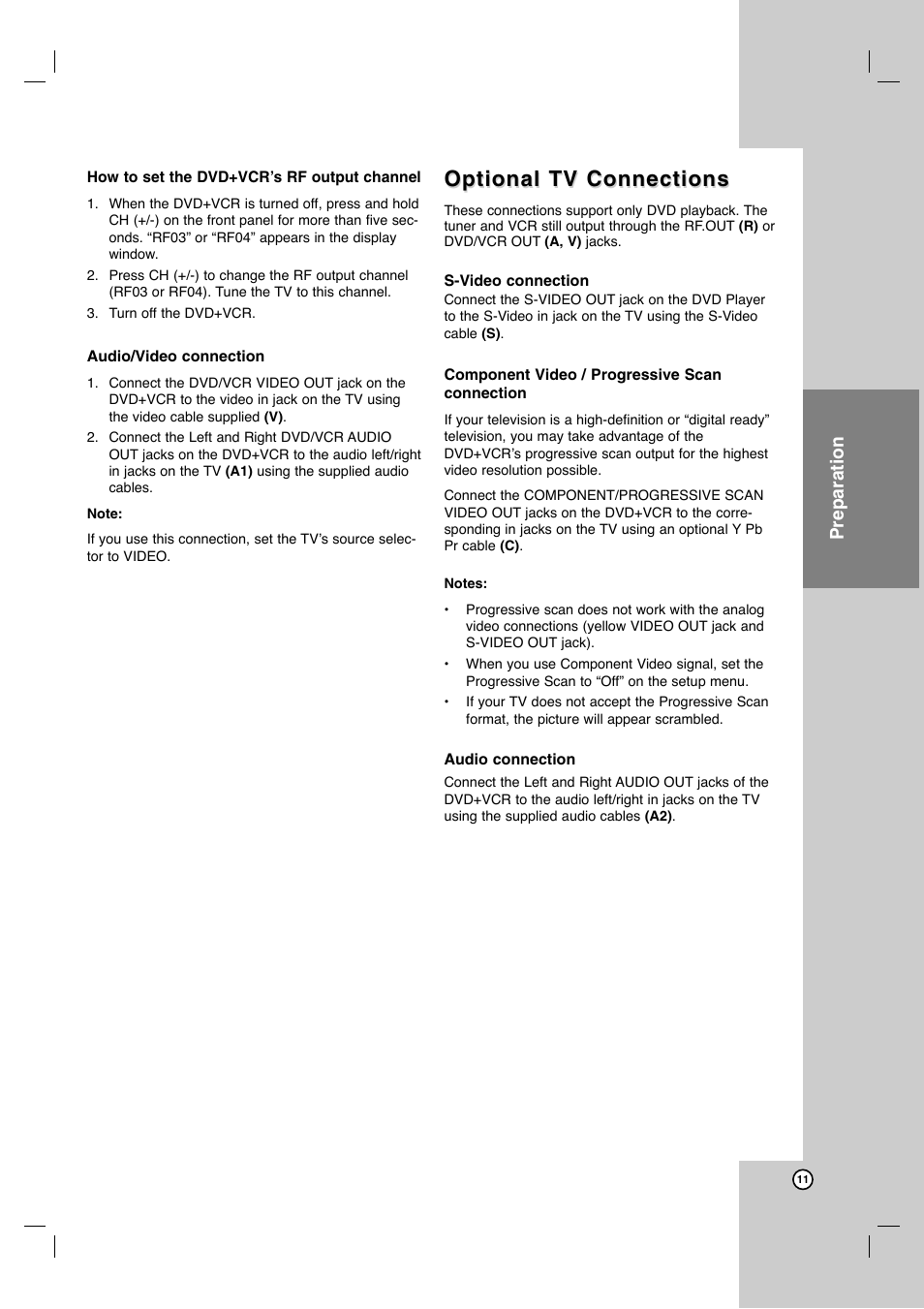 Optional tv connections, Preparation | JVC HR-XVC41S User Manual | Page 11 / 37