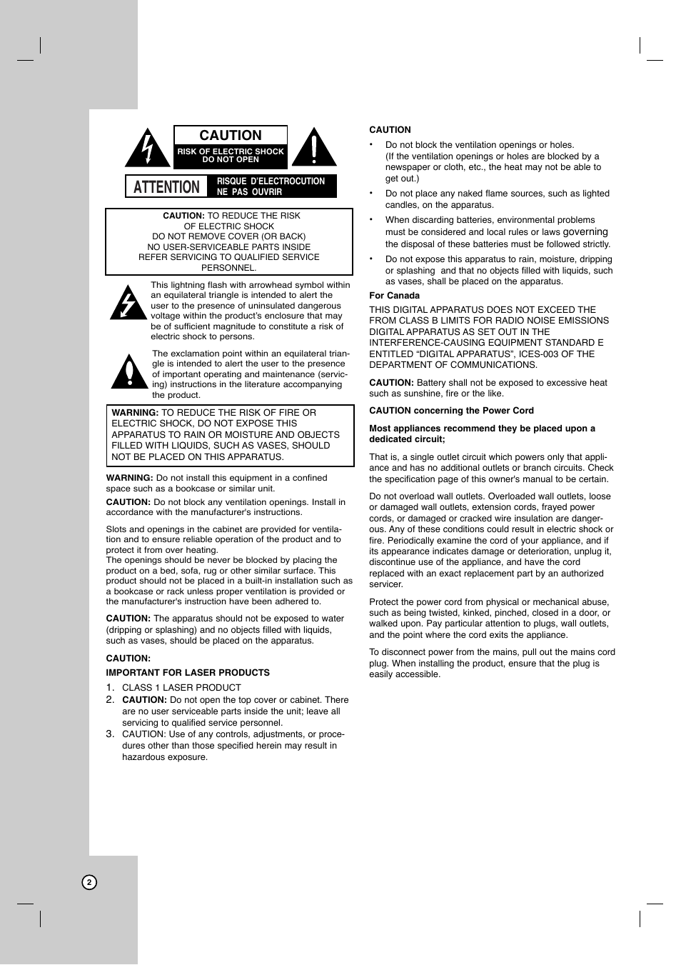 Attention, Caution | JVC HR-XVC41S User Manual | Page 2 / 37