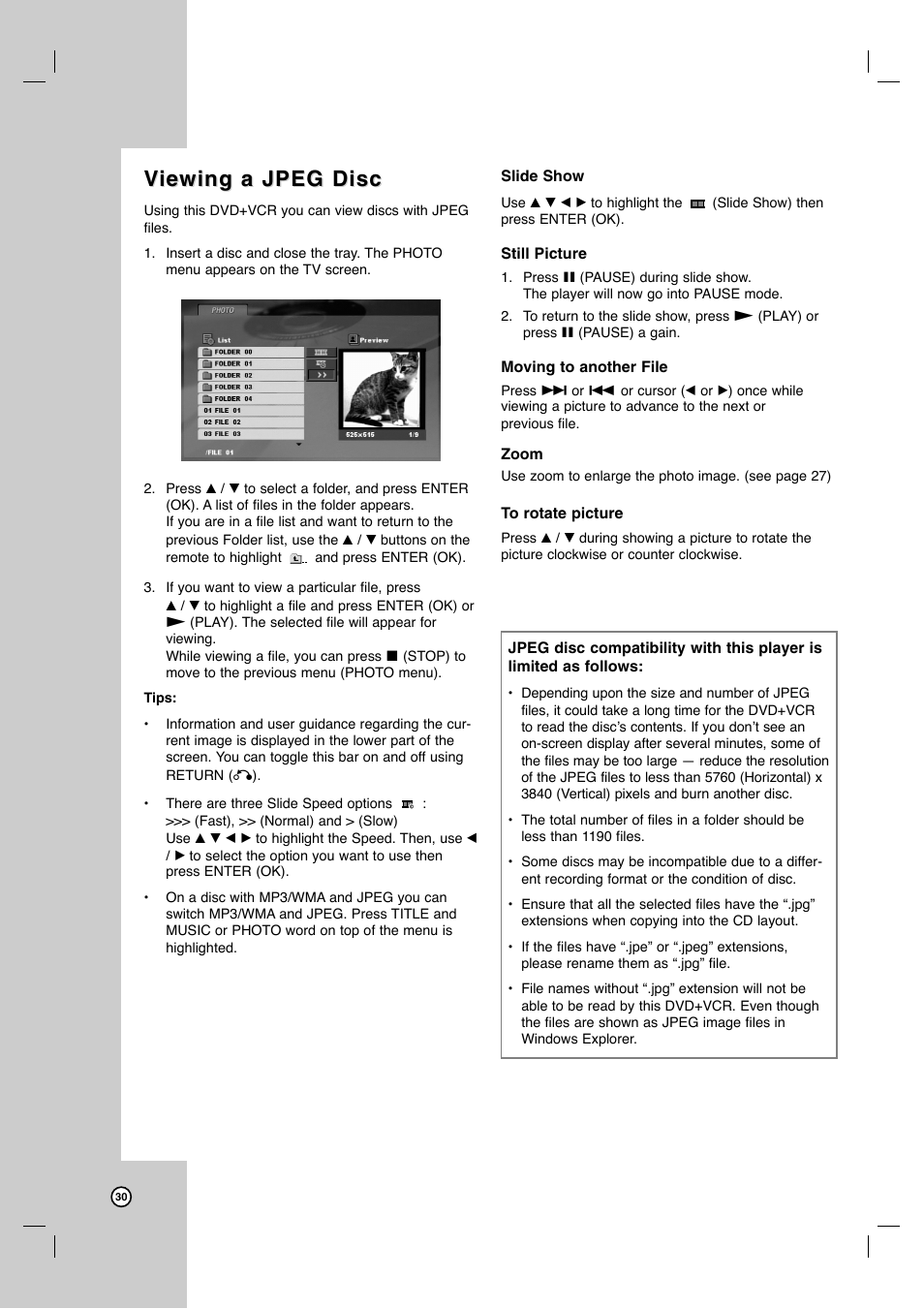 Viewing a jpeg disc iewing a jpeg disc | JVC HR-XVC41S User Manual | Page 30 / 37