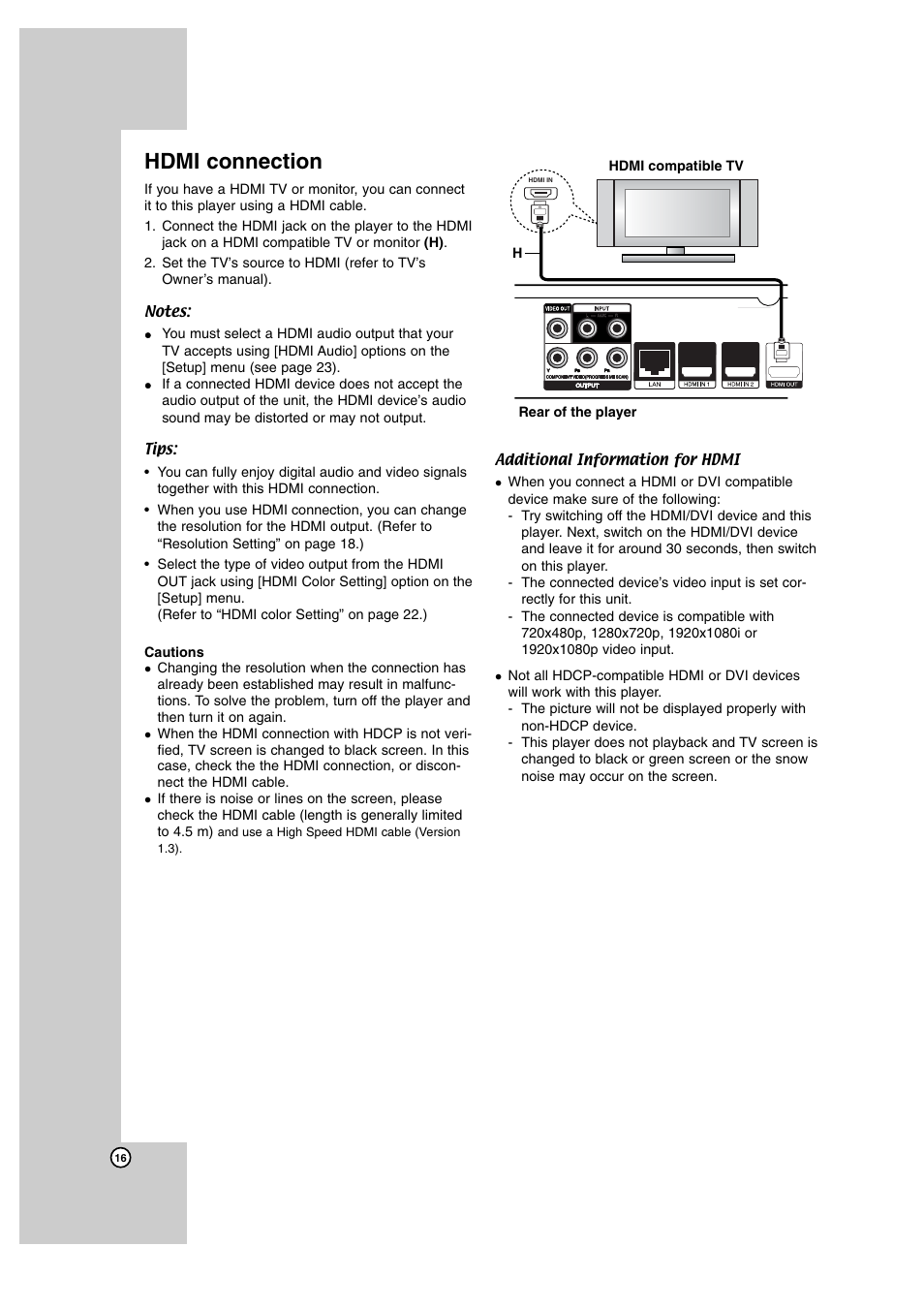 Hdmi connection | JVC SP-THBD50W User Manual | Page 16 / 48
