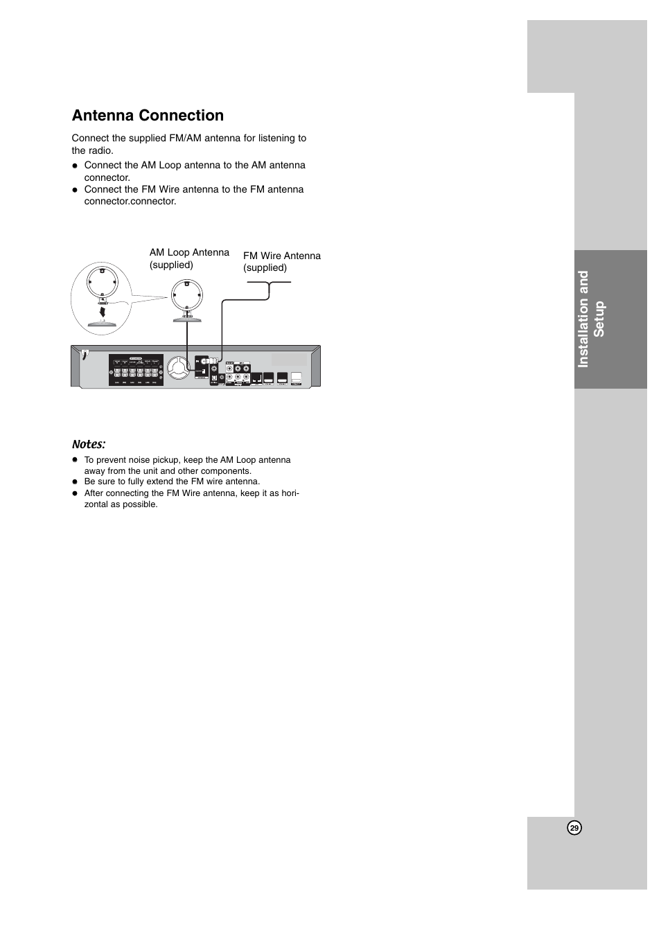 Antenna connection, Installation and setup | JVC SP-THBD50W User Manual | Page 29 / 48