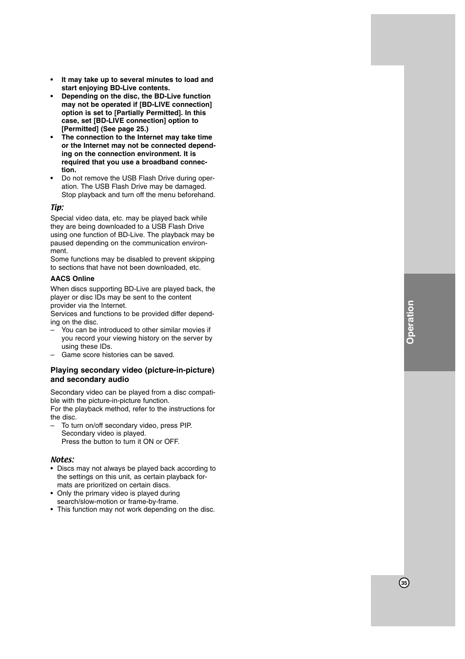 Operation | JVC SP-THBD50W User Manual | Page 35 / 48