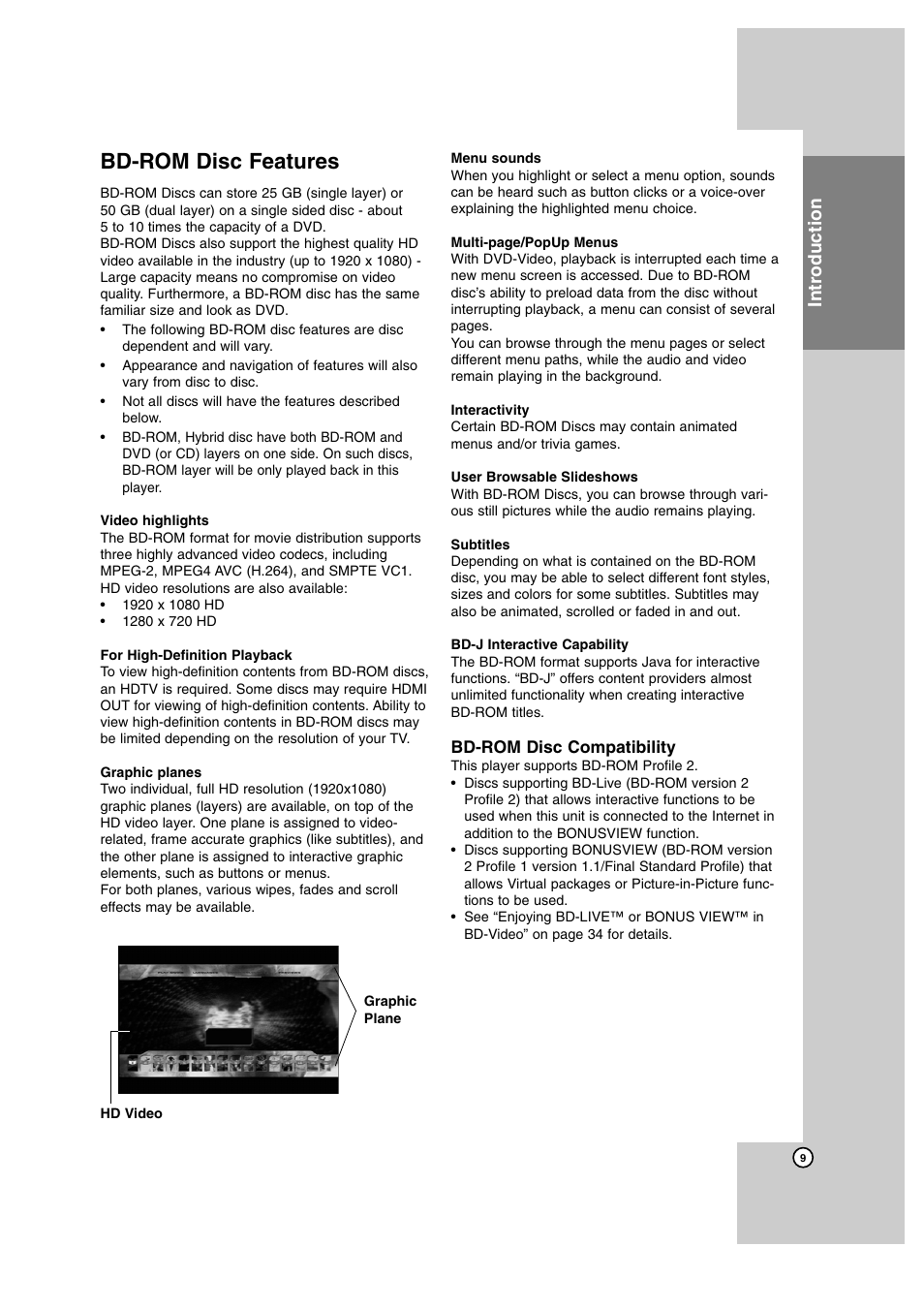 Bd-rom disc features, Introduction | JVC SP-THBD50W User Manual | Page 9 / 48