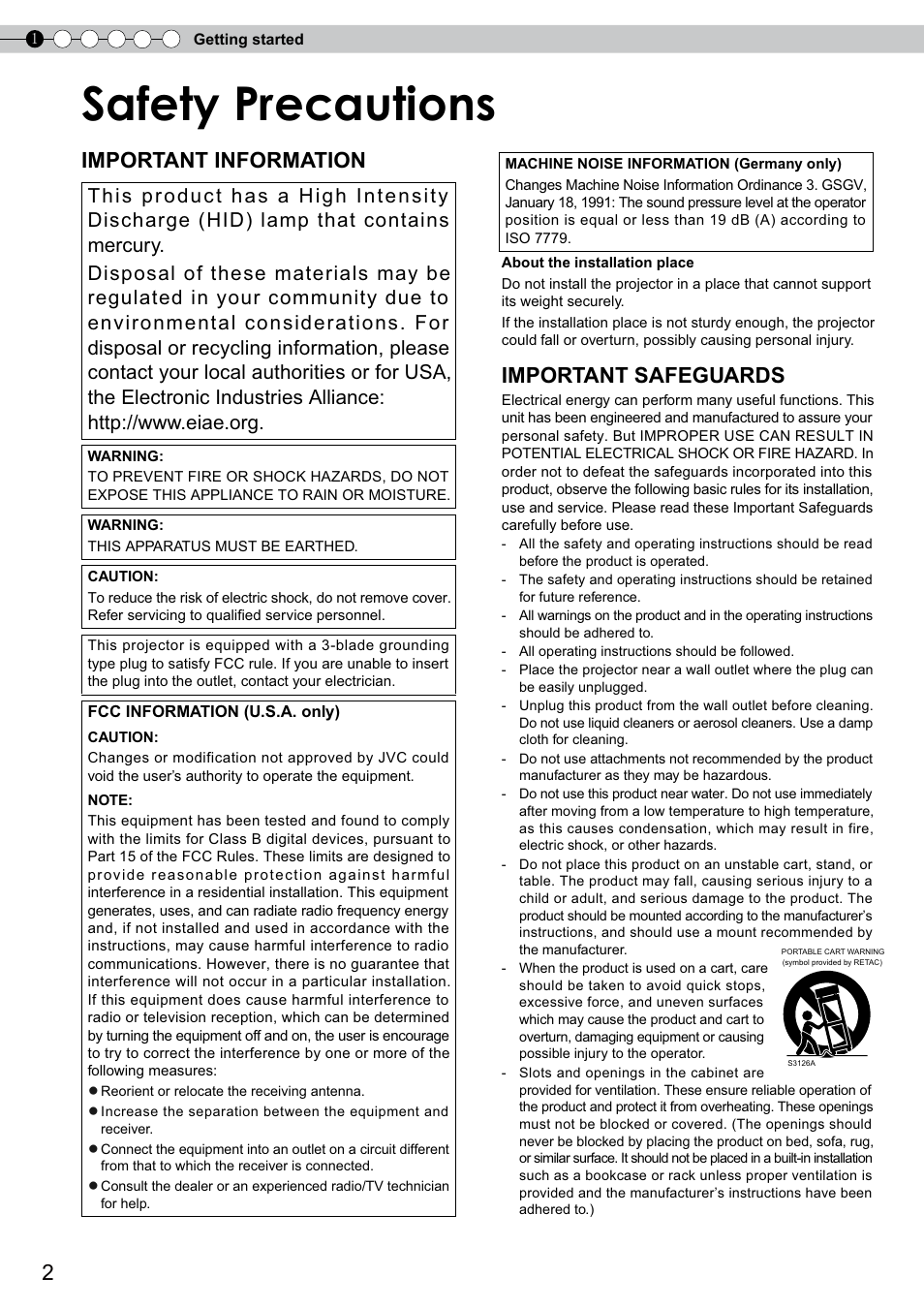 Safety precautions | JVC DLA-RS0 User Manual | Page 2 / 120